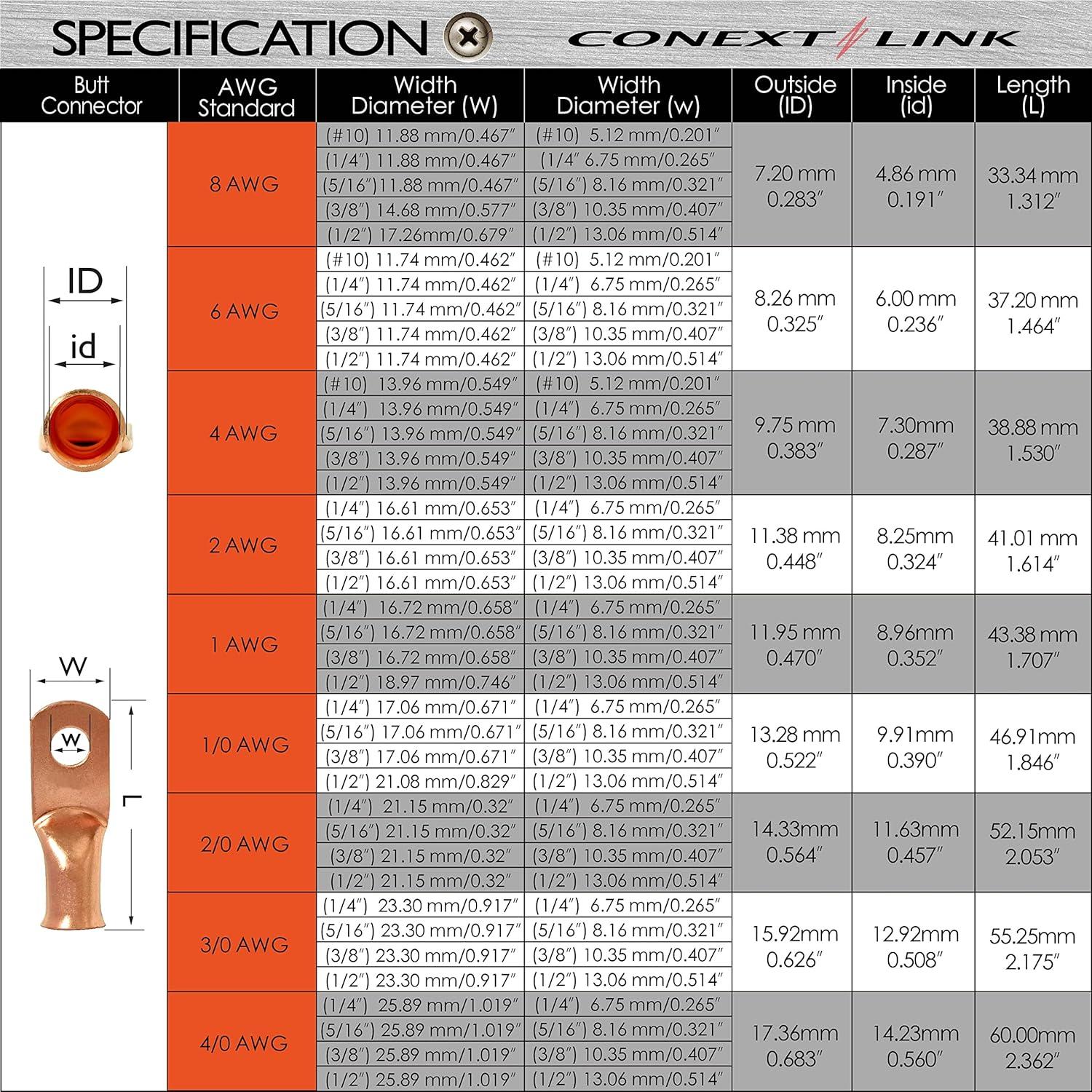 Conectores de Cable de Batería Conext Link 25pcs 8 AWG 10mm