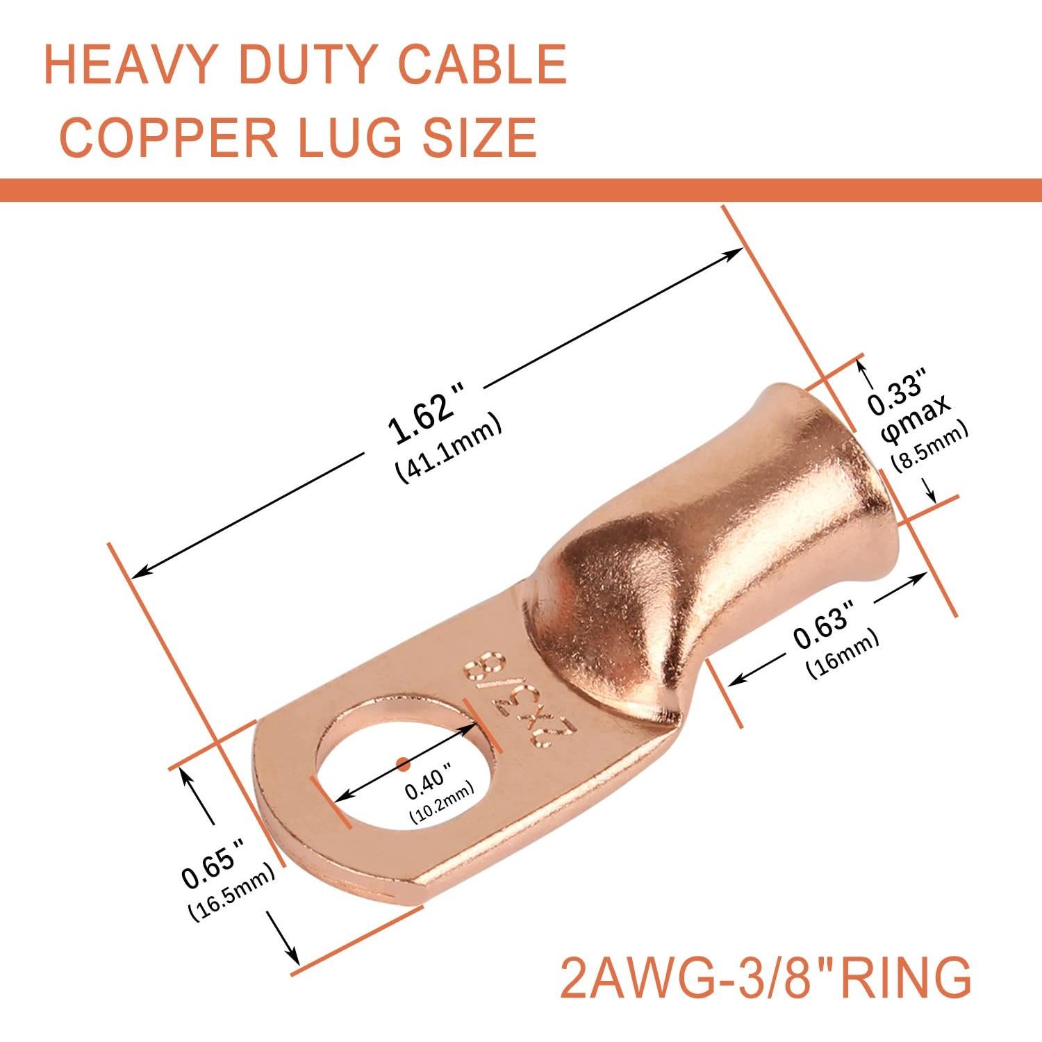 10 Terminales de Anillo de Cobre 2 AWG 3/8" Super Cloud
