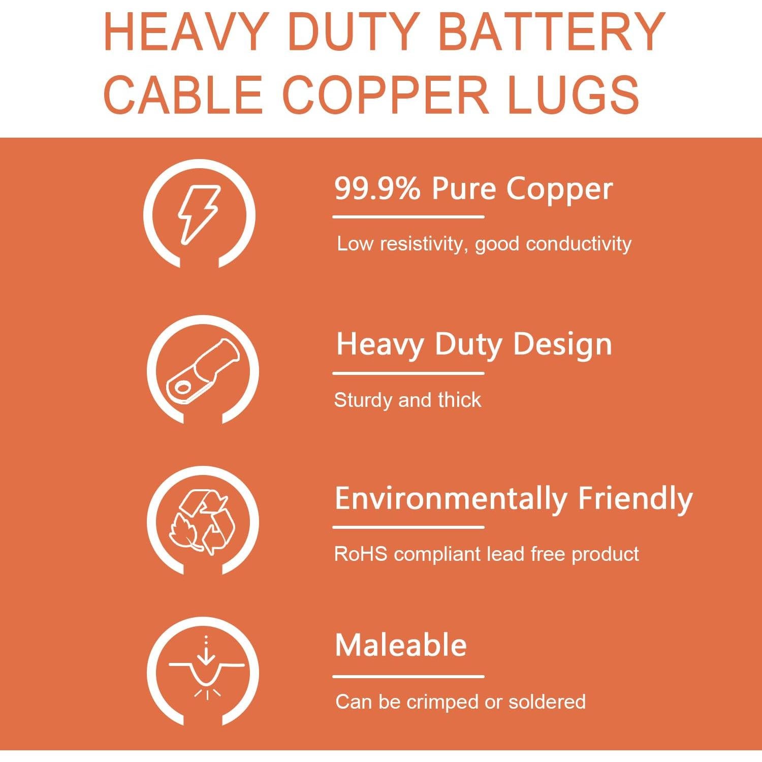 10 Terminales de Anillo de Cobre 2 AWG 3/8" Super Cloud