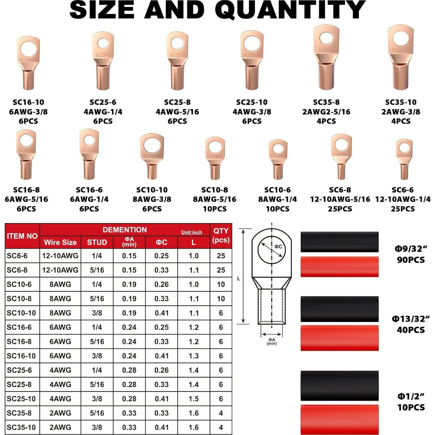 Kit de Conectores de Terminales de Cable Sanuke 260pcs Cobre