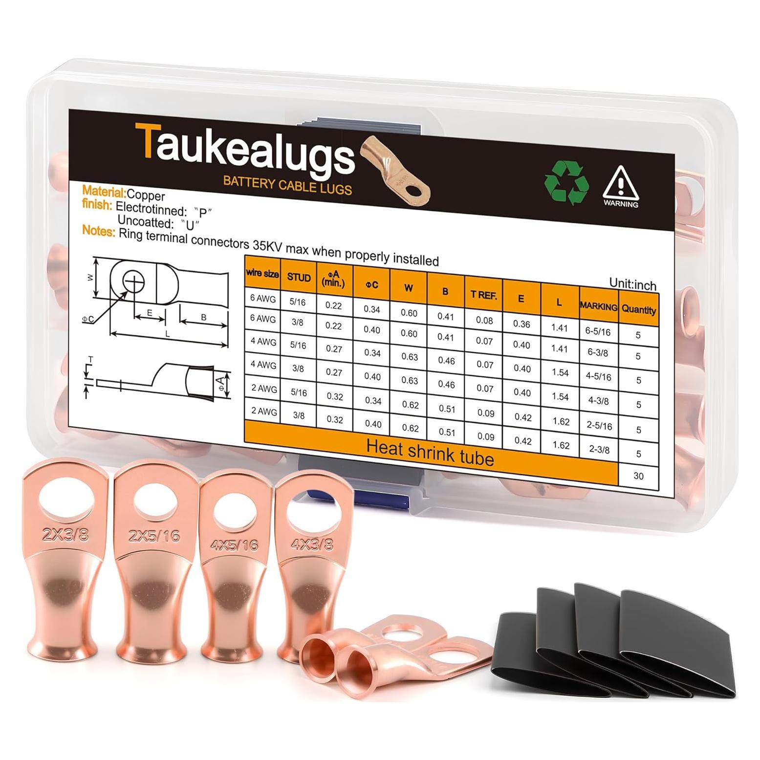 Kit de Conectores de Terminal de Batería Taukealugs 60pcs AWG