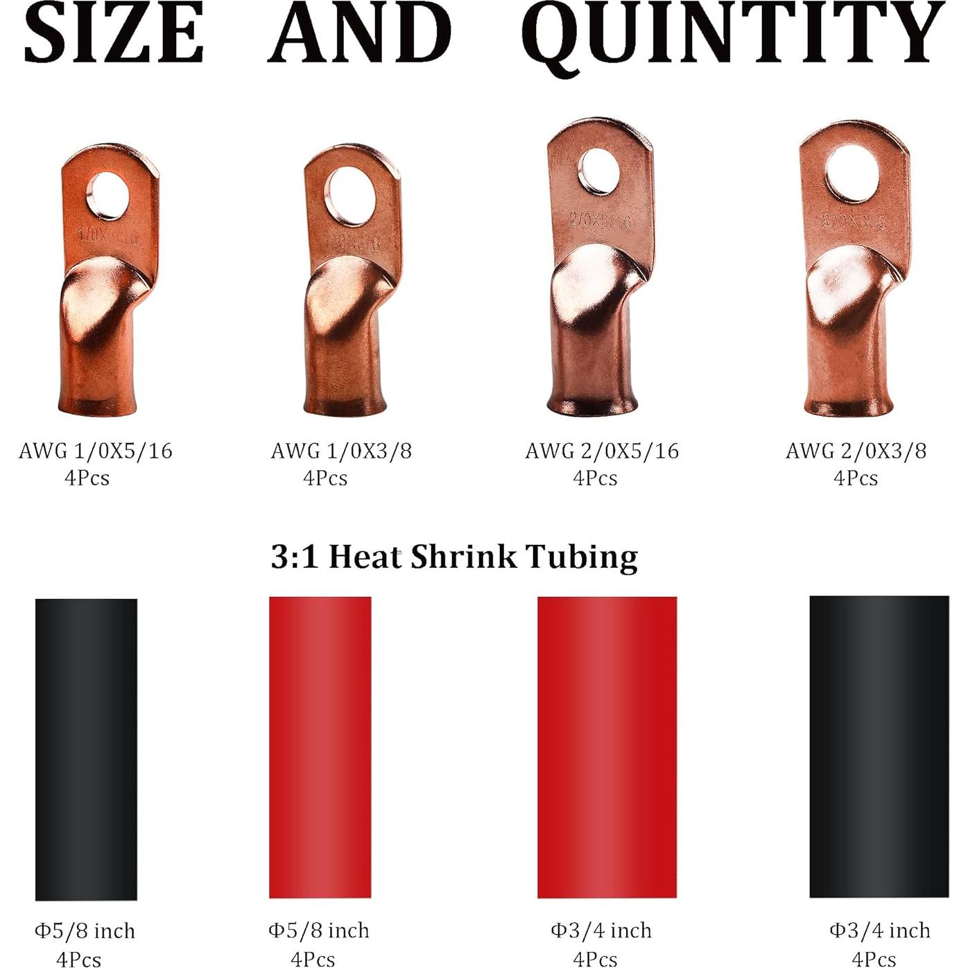 32 Piezas Terminales de Cable de Batería Cobre 1/0 2/0 AWG