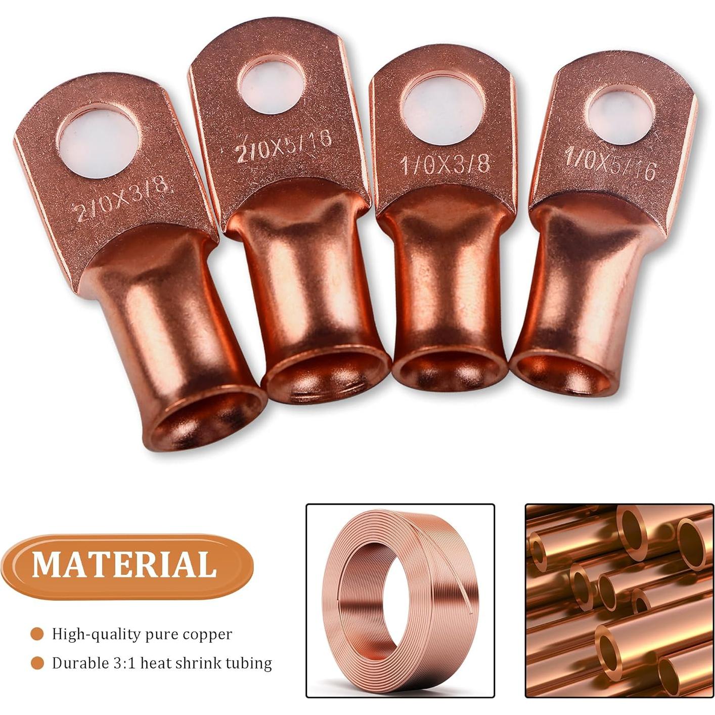 32 Piezas Terminales de Cable de Batería Cobre 1/0 2/0 AWG