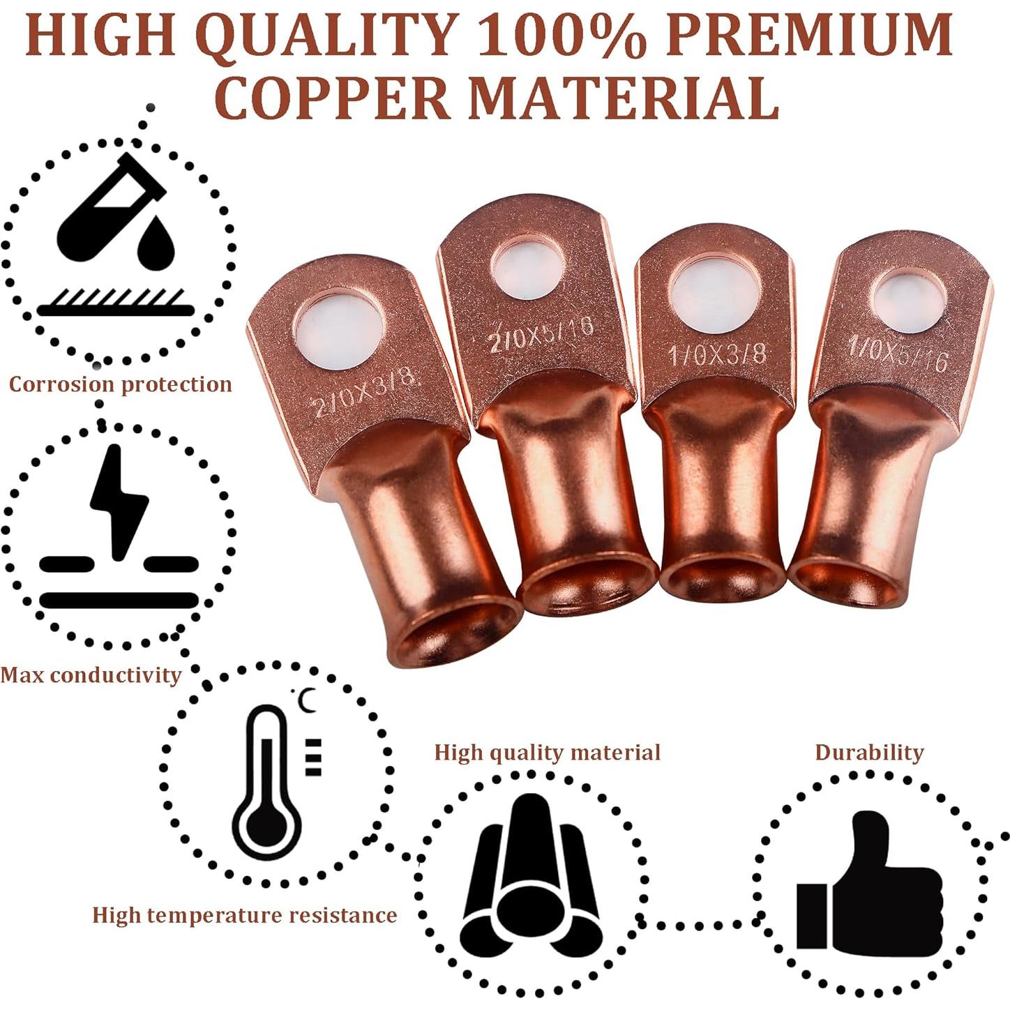 32 Piezas Terminales de Cable de Batería Cobre 1/0 2/0 AWG