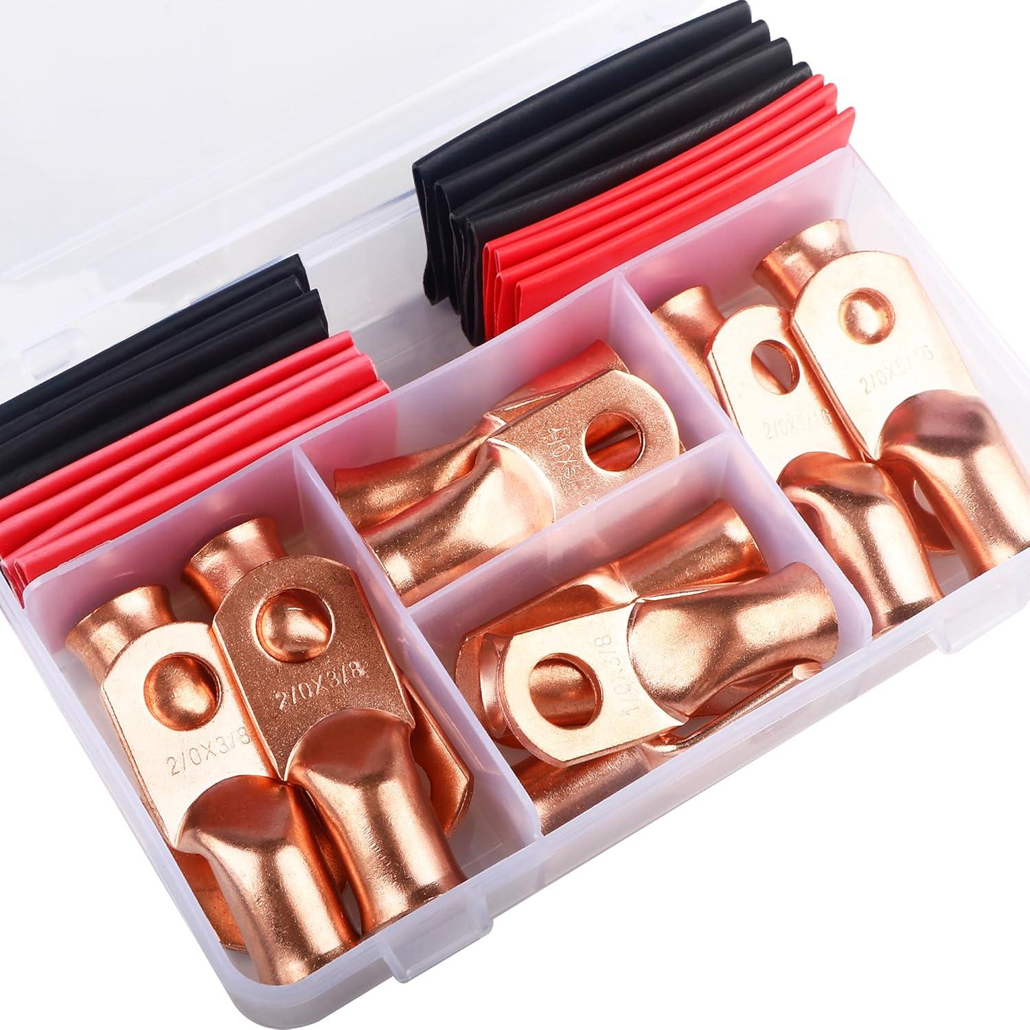 32 Piezas Terminales de Cable de Batería Cobre 1/0 2/0 AWG