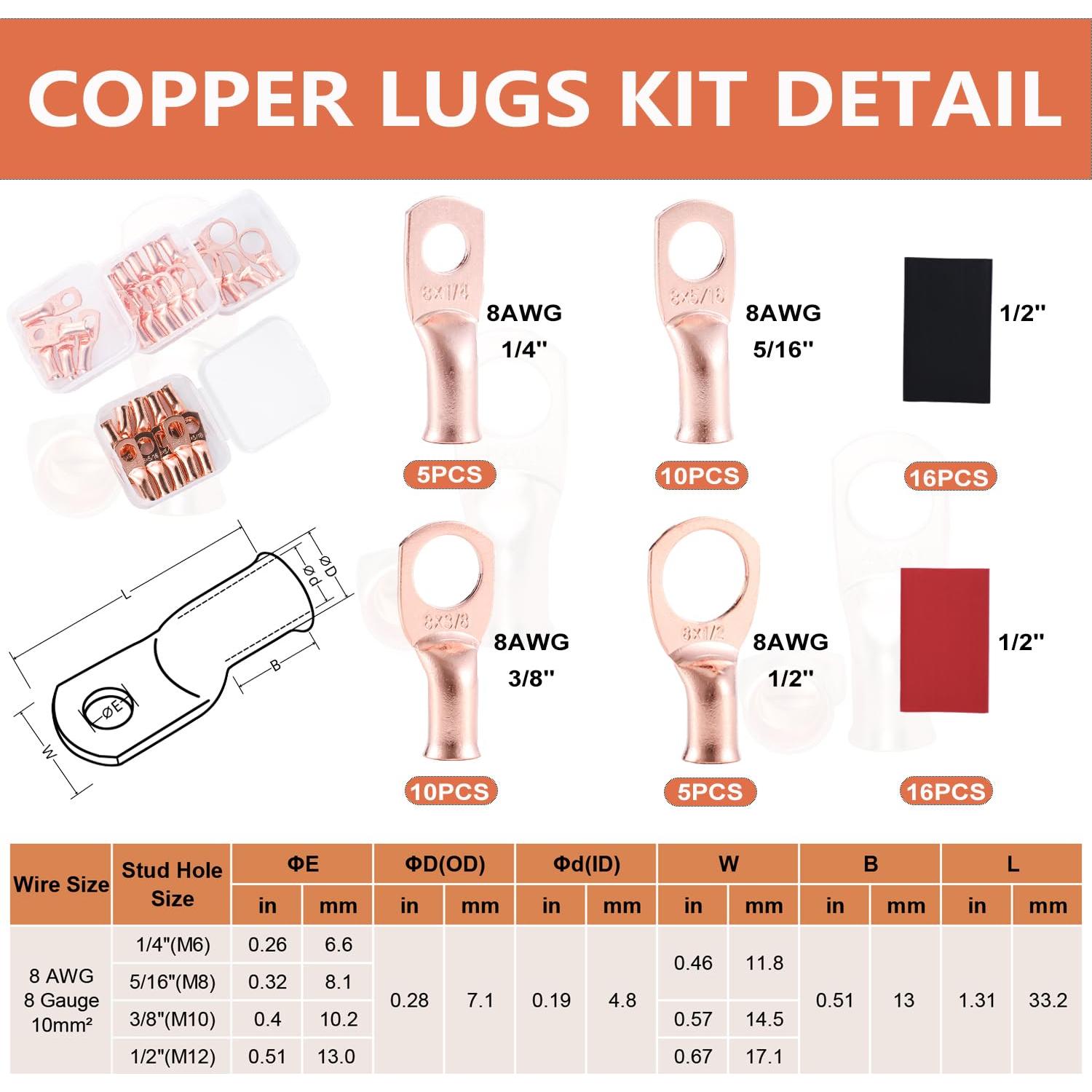 Conectores de Terminal de Anillo RIOCAN 8 AWG 62PCS Cobre