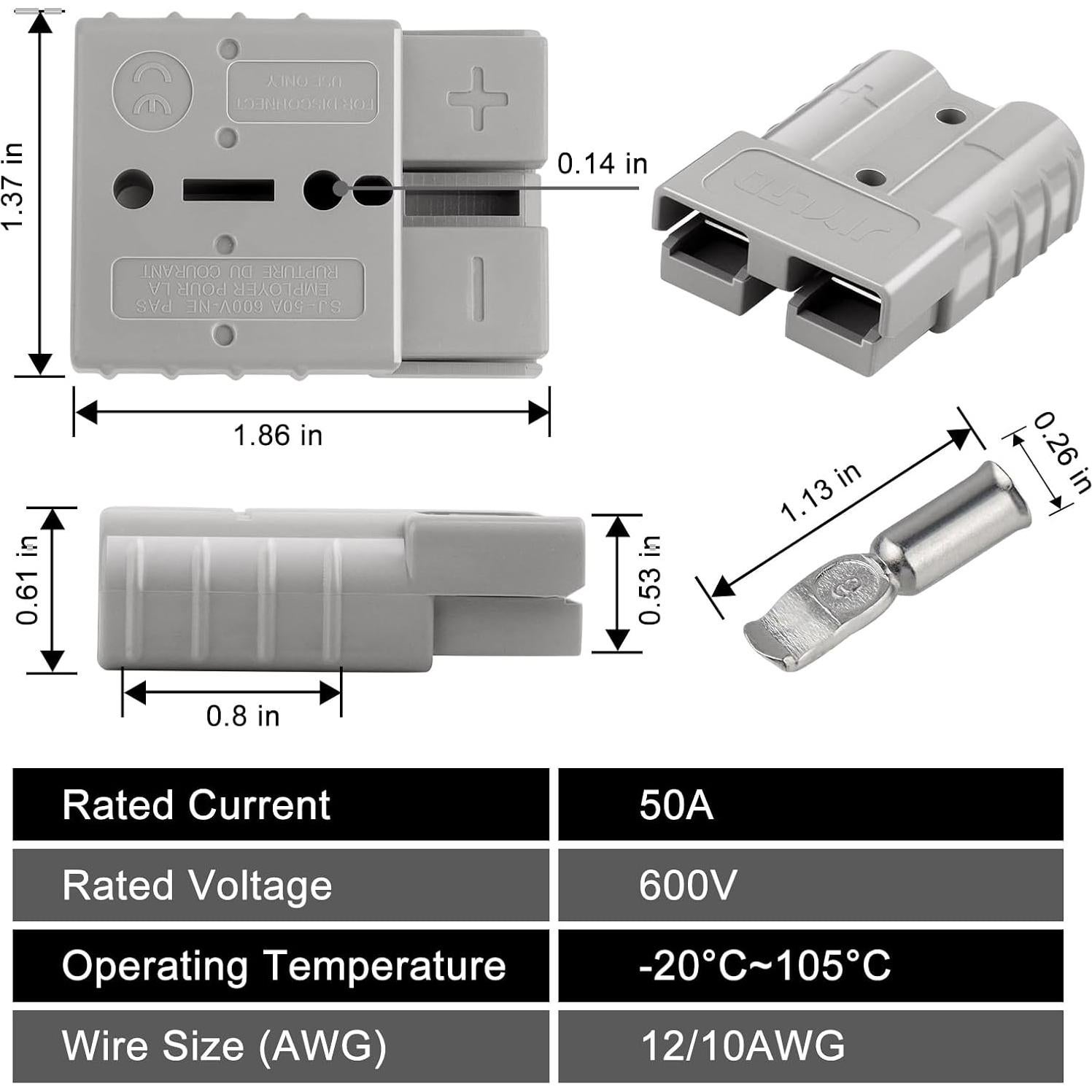 Conectores Eléctricos XRDS-RF 50A - Kit de 2 PCS 600V DC