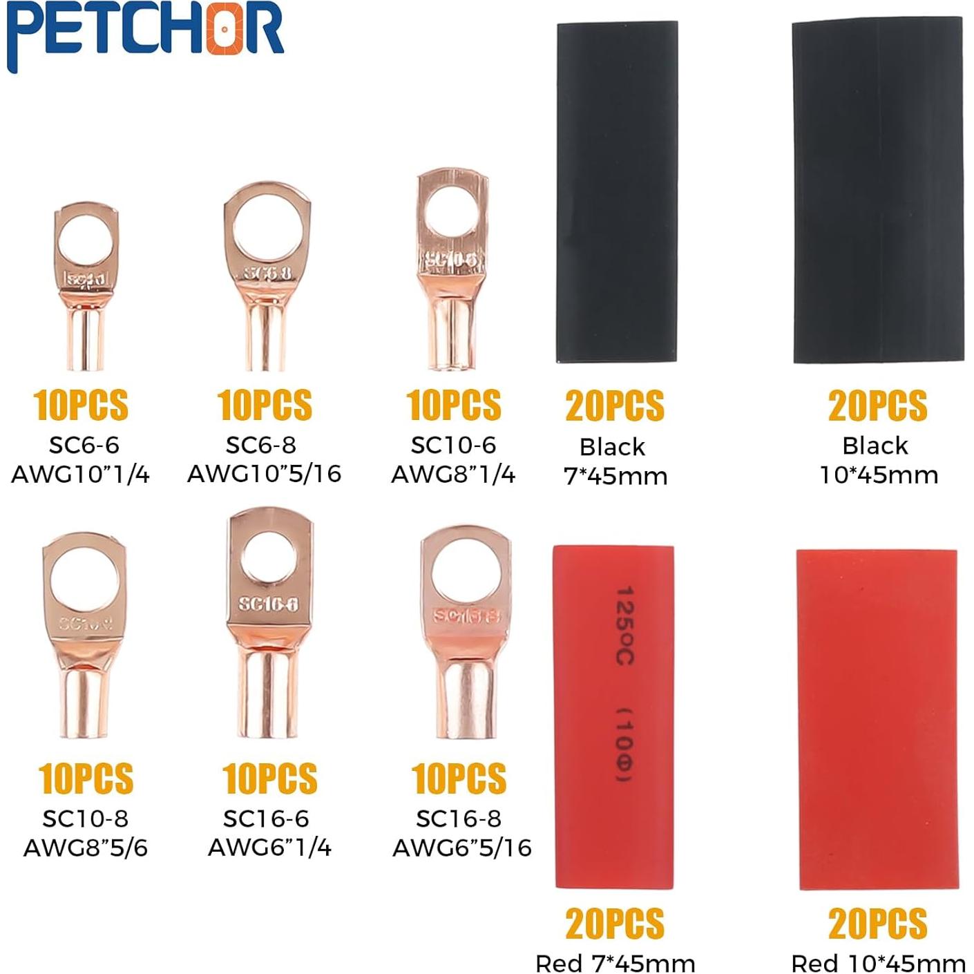 140 Conectores de Terminal de Cable de Cobre PETCHOR AWG 4-10