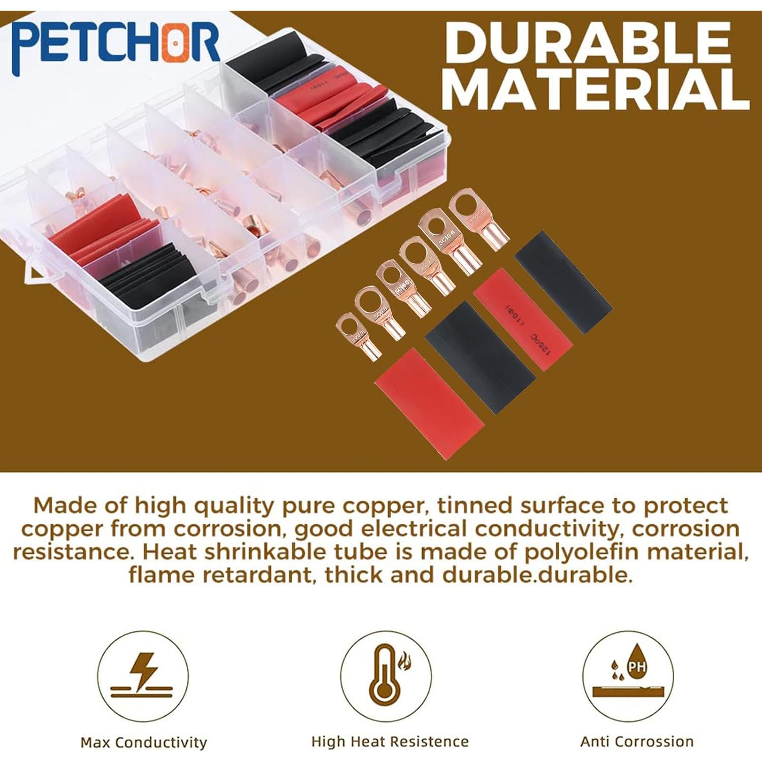 140 Conectores de Terminal de Cable de Cobre PETCHOR AWG 4-10