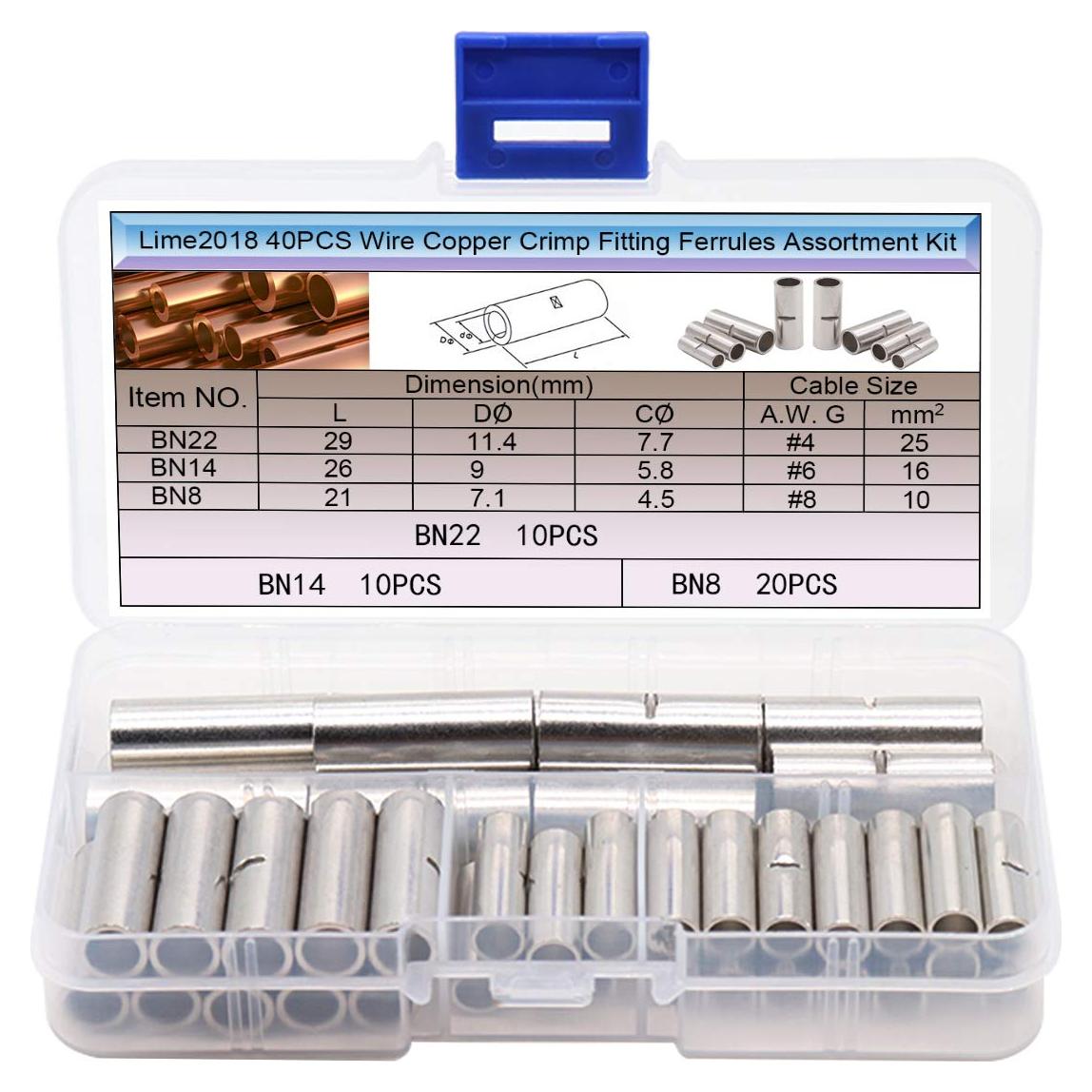 Conectores de extremo no aislados Lime2018 AWG 4/6/8 - 40 piezas