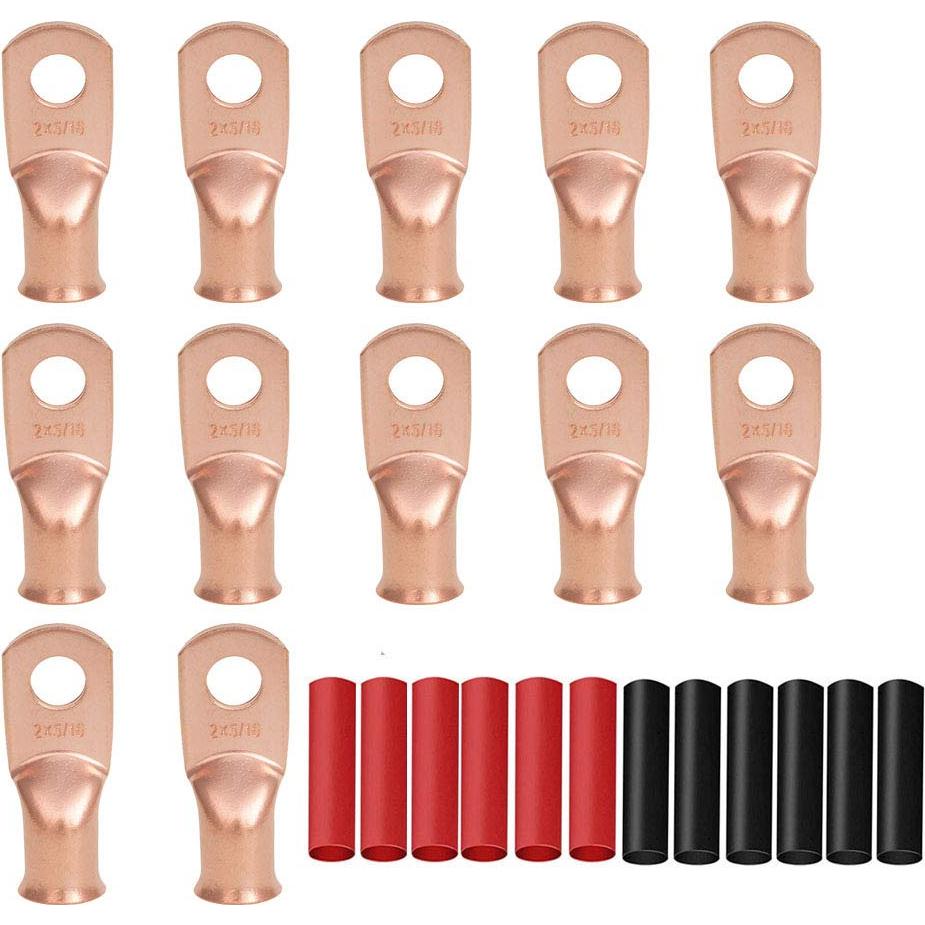 Kit 12 Conectores de Terminal de Anillo de Cobre 2 AWG 5/16"