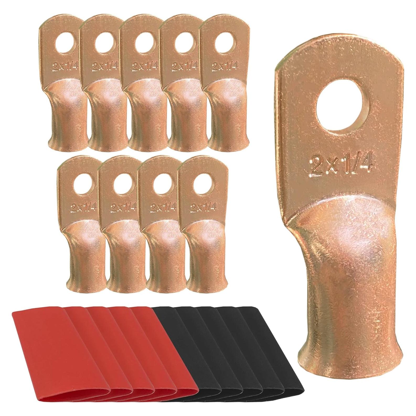 20 Conectores de Batería de Cobre F.S.P 2 AWG 1/4" Crimpados