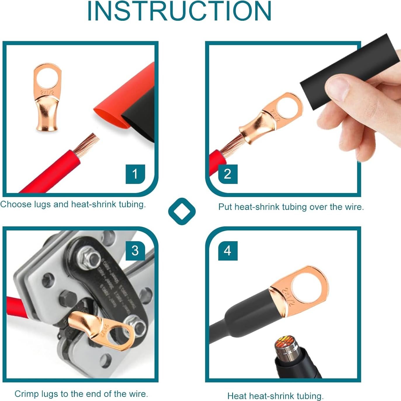 Kit de Conectores de Terminal de Batería 16 PCS Cobre 1/0 AWG