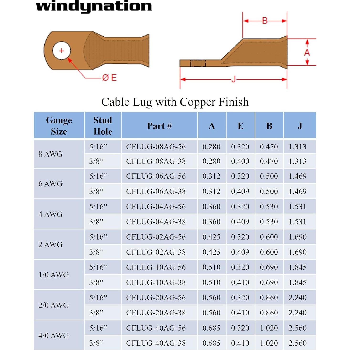 25 Terminales de Conector de Anillo 1/0 AWG + Tubo Termocontraíble