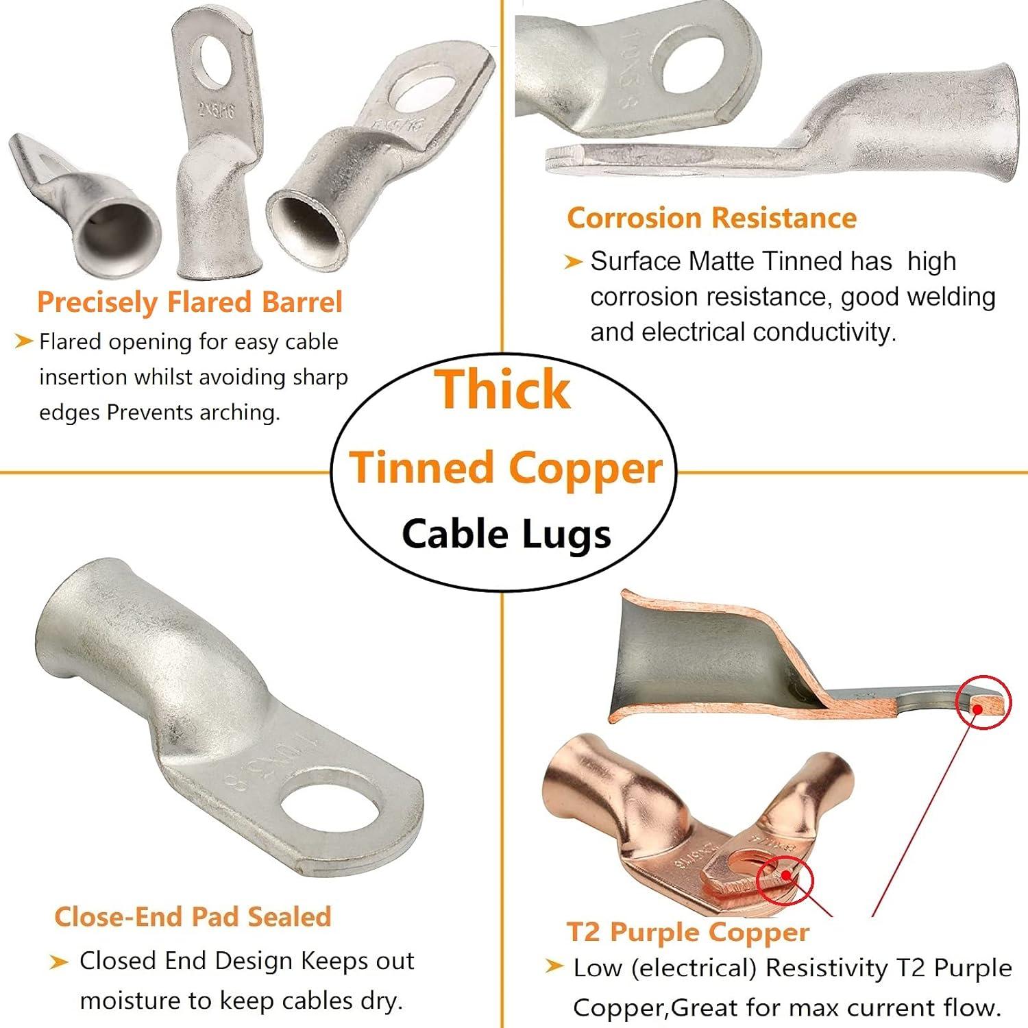 Terminales de Anillo de Cobre 0 AWG 100Tech - 8 Pcs con Tubos