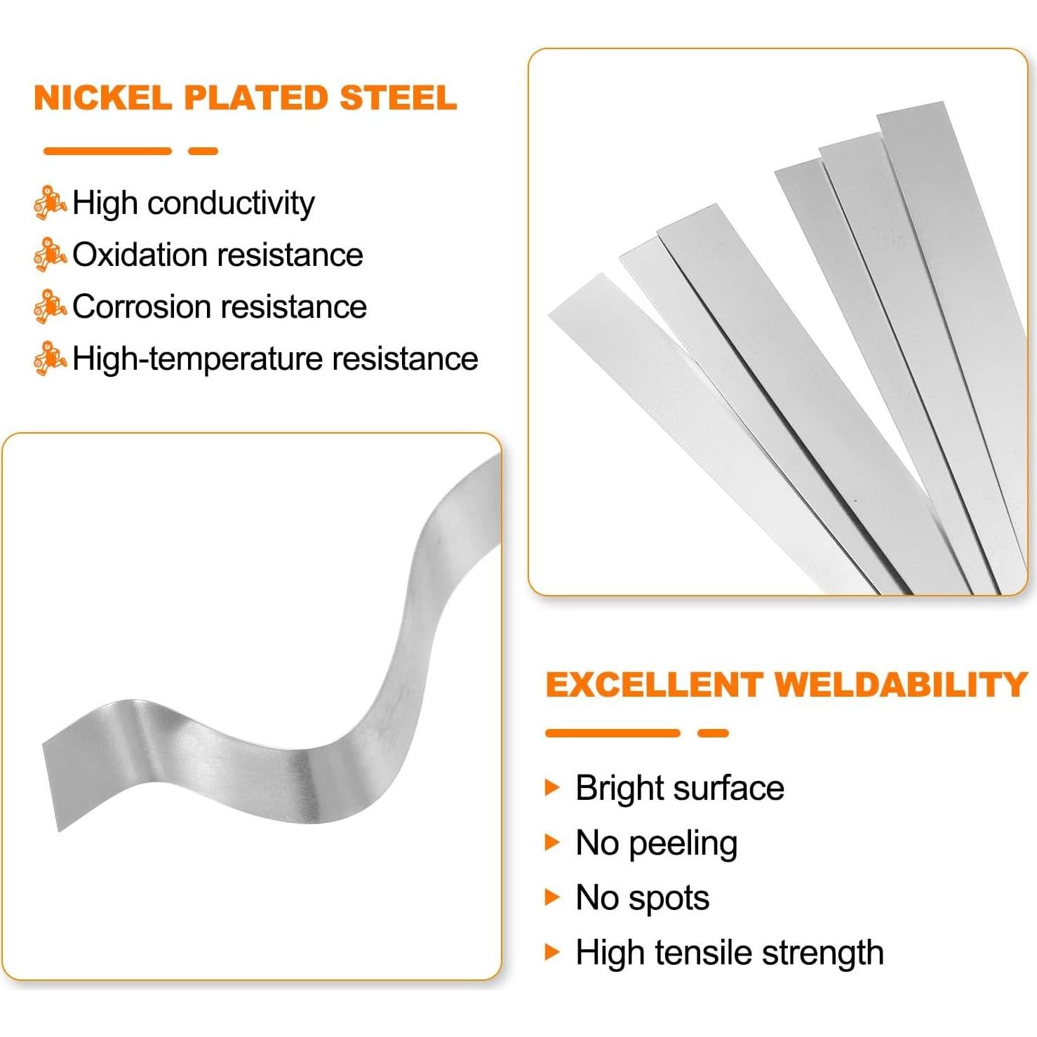 Tiras de Níquel 100pcs 0.15mm x 8mm HARFINGTON para Baterías