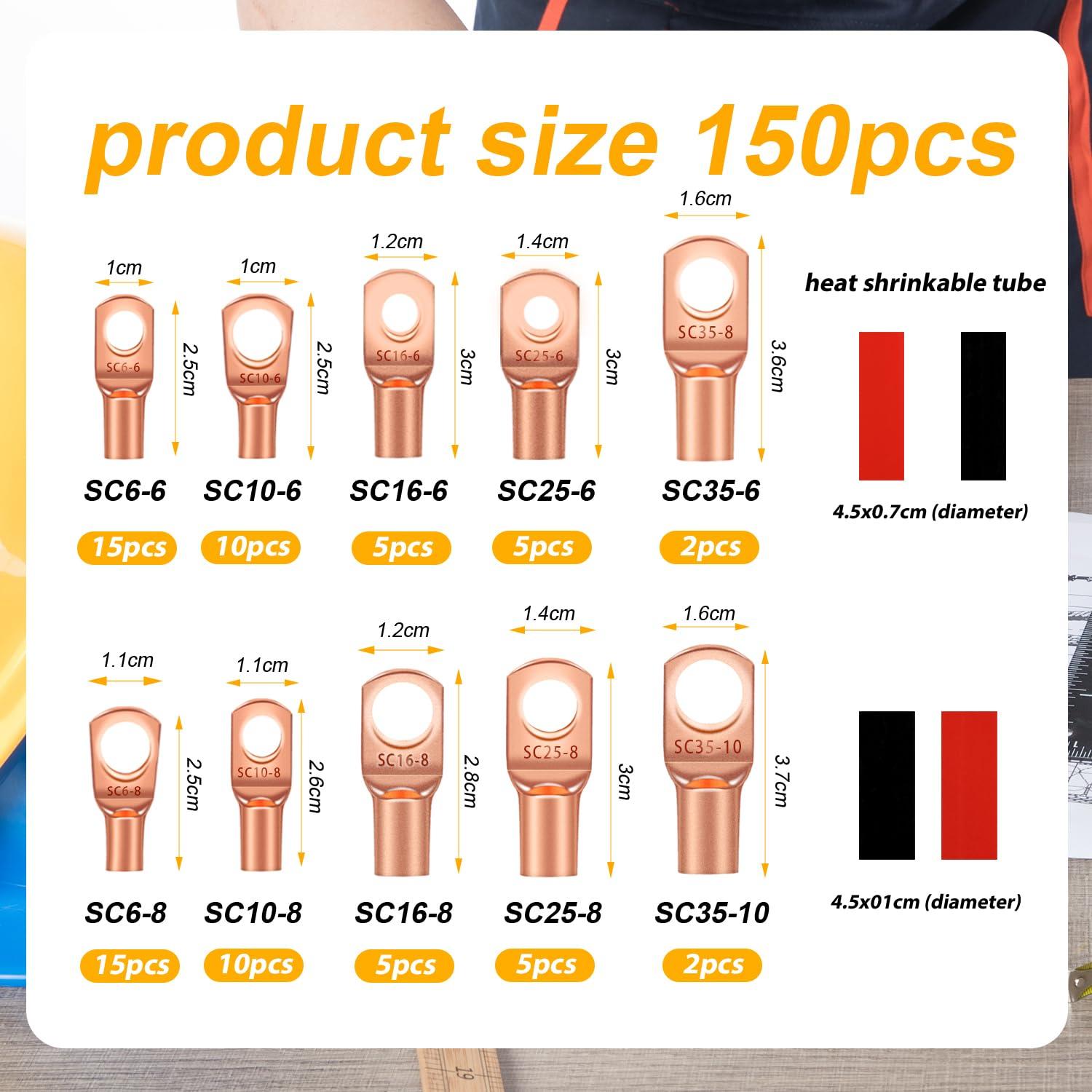 150 Terminales de Cobre y Tubos Termocontraíbles Lasuroa