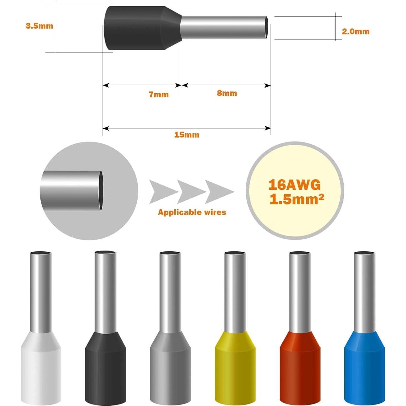 Kit 500 Terminales de Ferrules AWG16 Amarillo Fidioto