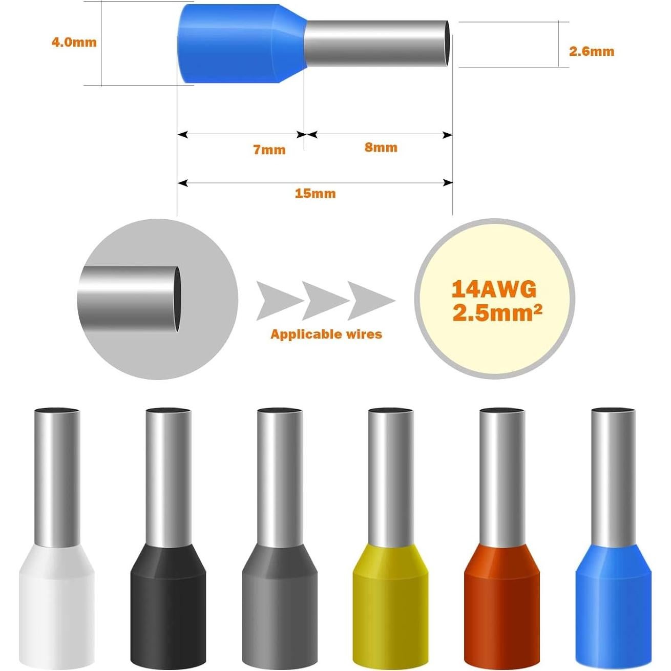 Terminales de Ferrules Aislados Fidioto 250pcs AWG14 Rojo