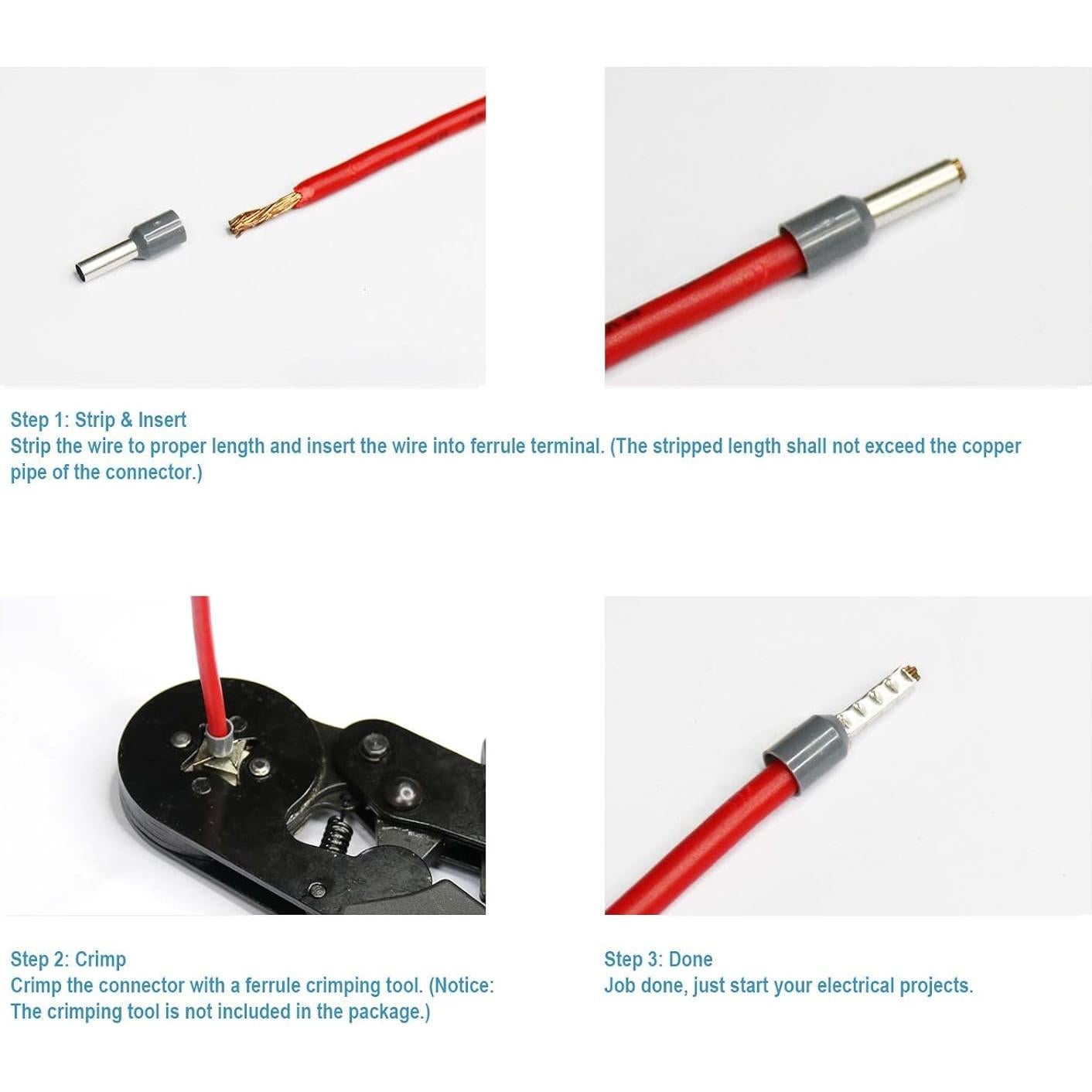 Terminales de Ferrules Aislados Fidioto 250pcs AWG14 Rojo