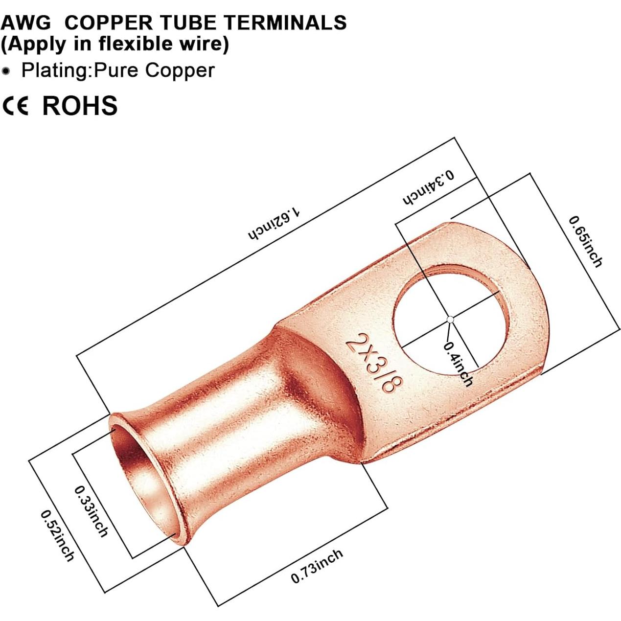 Conectores de Batería iGreely 10 Pcs 2 AWG 9.53 mm Cobre
