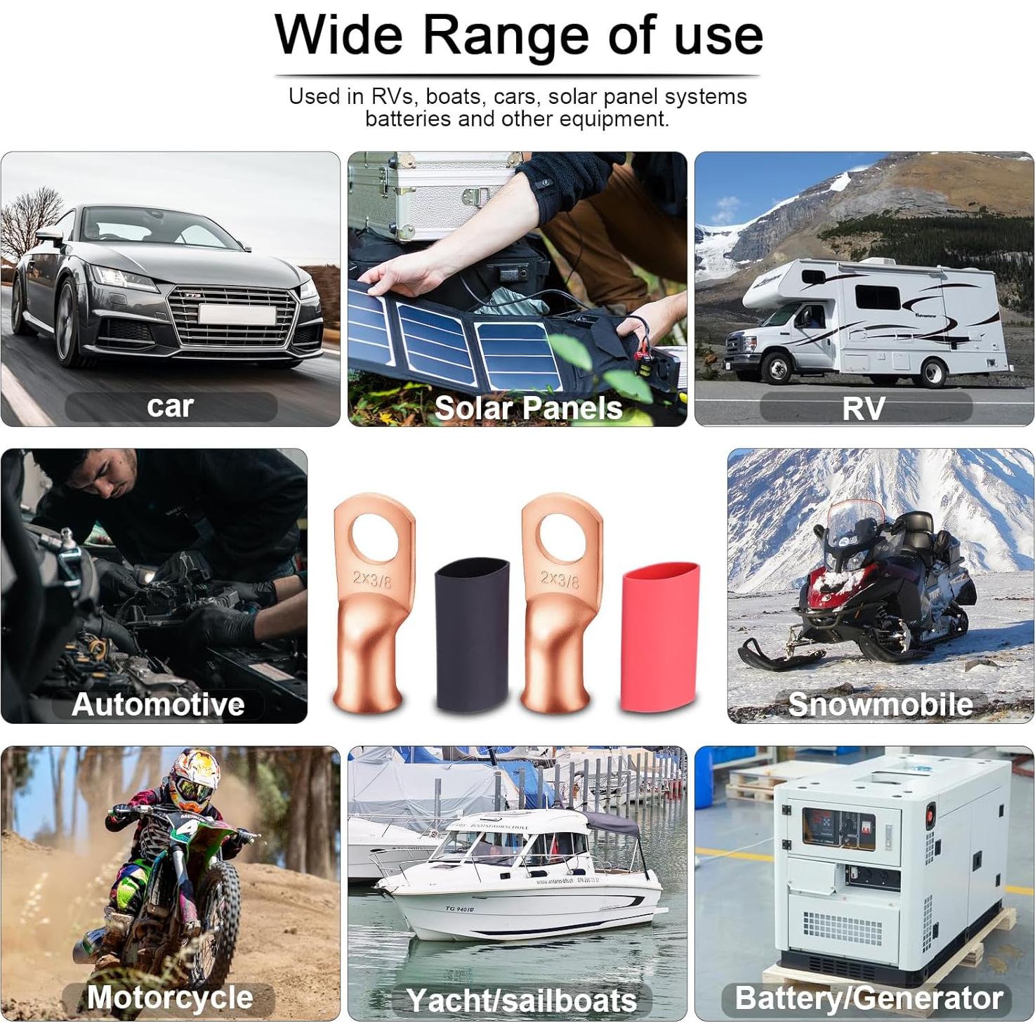 Conectores de Batería iGreely 10 Pcs 2 AWG 9.53 mm Cobre