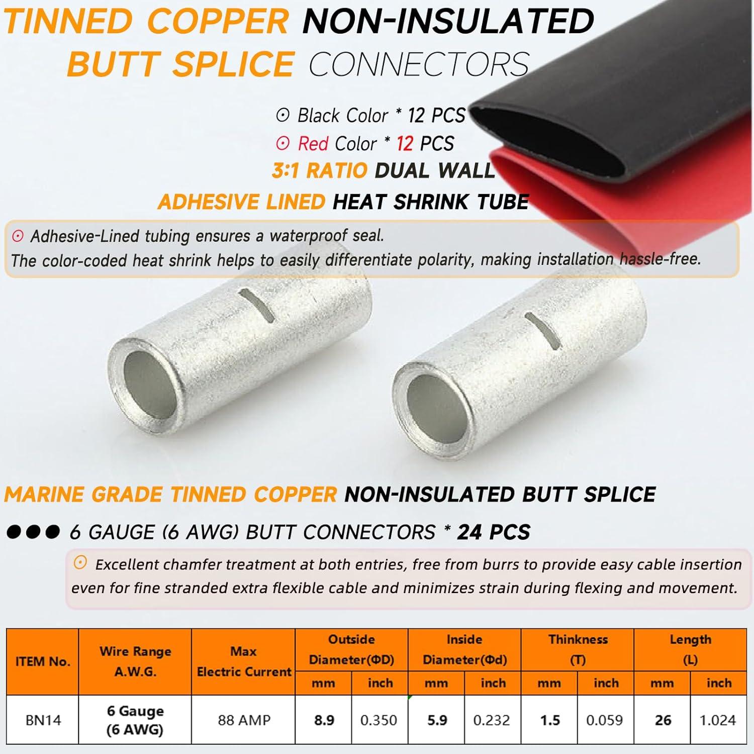 Conectores de Empalme SVAAR 6 AWG Cobre Estañado 24PCS