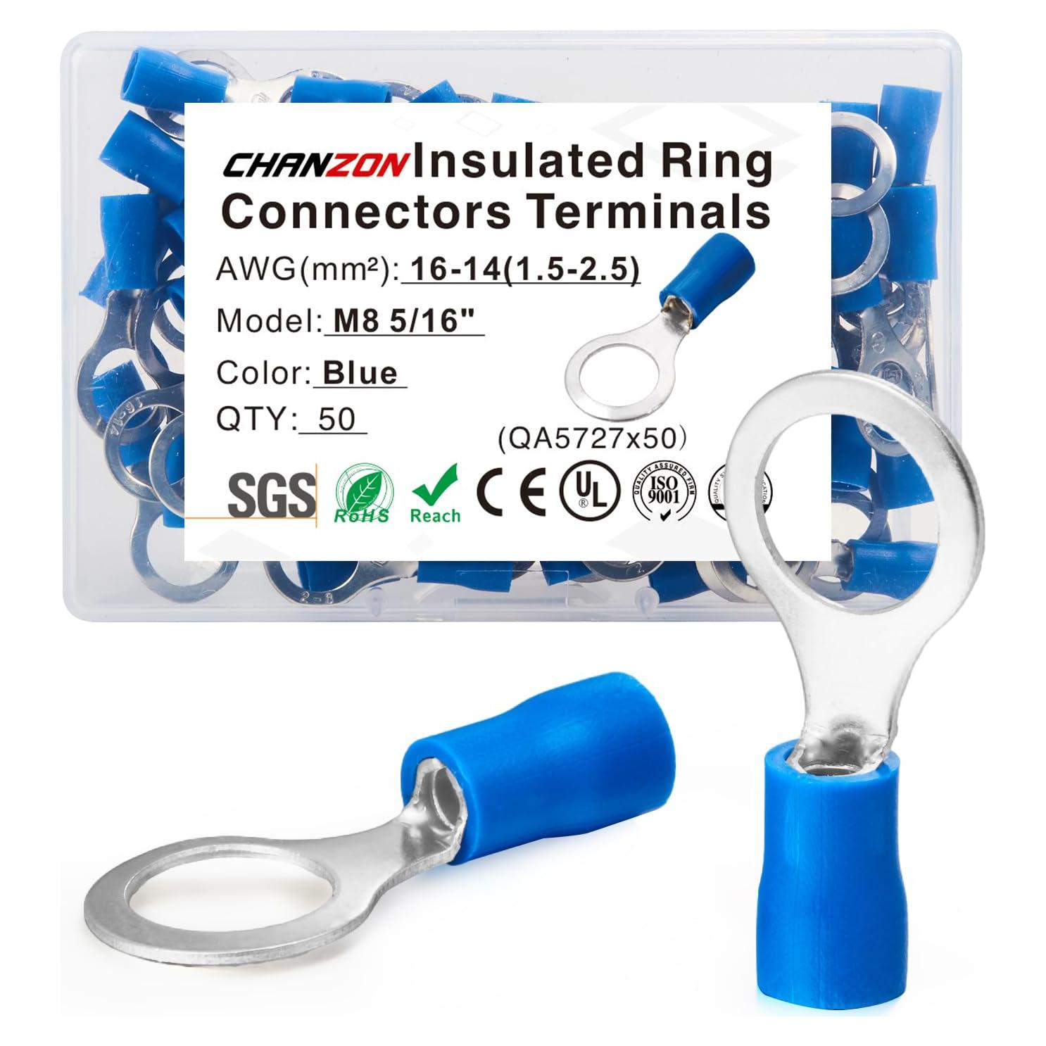 Conectores de Anillo Aislados CHANZON 50pcs M8 16-14AWG