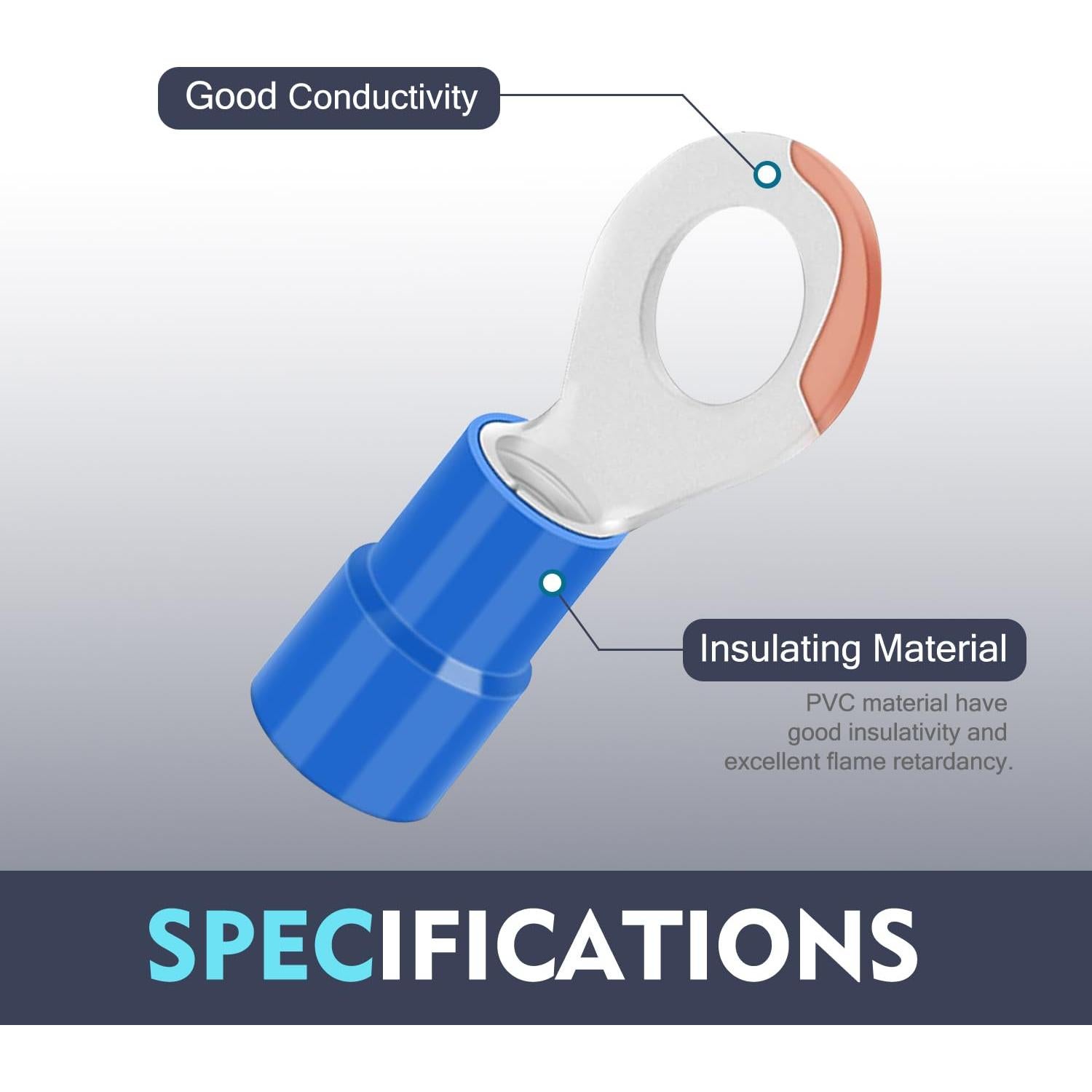 Conectores de Anillo Aislados CHANZON 50pcs M8 16-14AWG