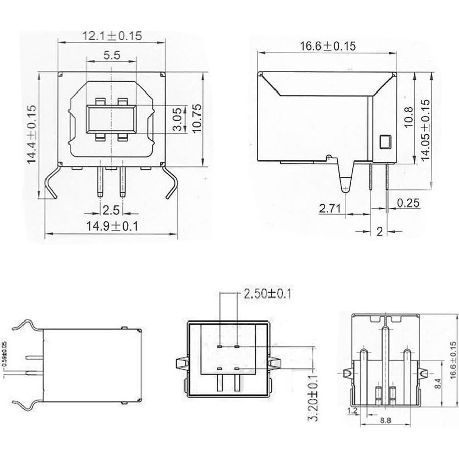 Conector USB Tipo B Hembra 4 Pines MXRS Paquete de 10