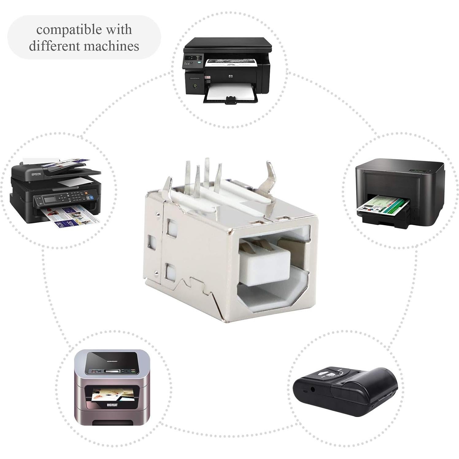 Conector USB Tipo B Hembra Ángulo Recto MXRS - 10 Piezas