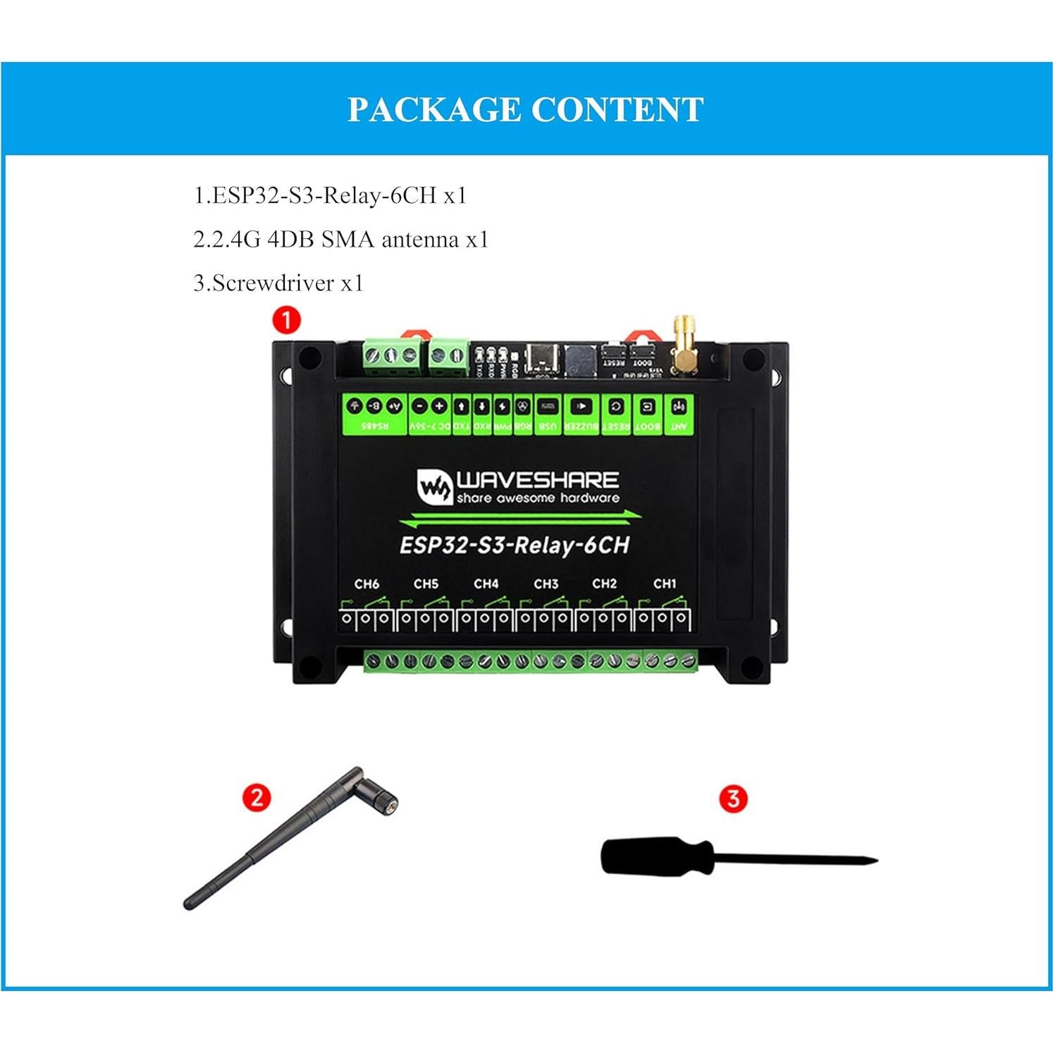 Módulo Relé WiFi 6 Canales UeeKKoo ESP32-S3 Industrial