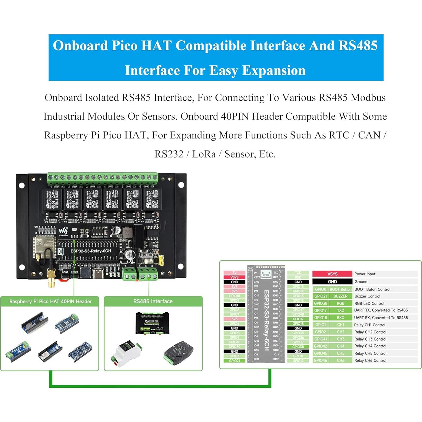 Módulo Relé WiFi 6 Canales UeeKKoo ESP32-S3 Industrial