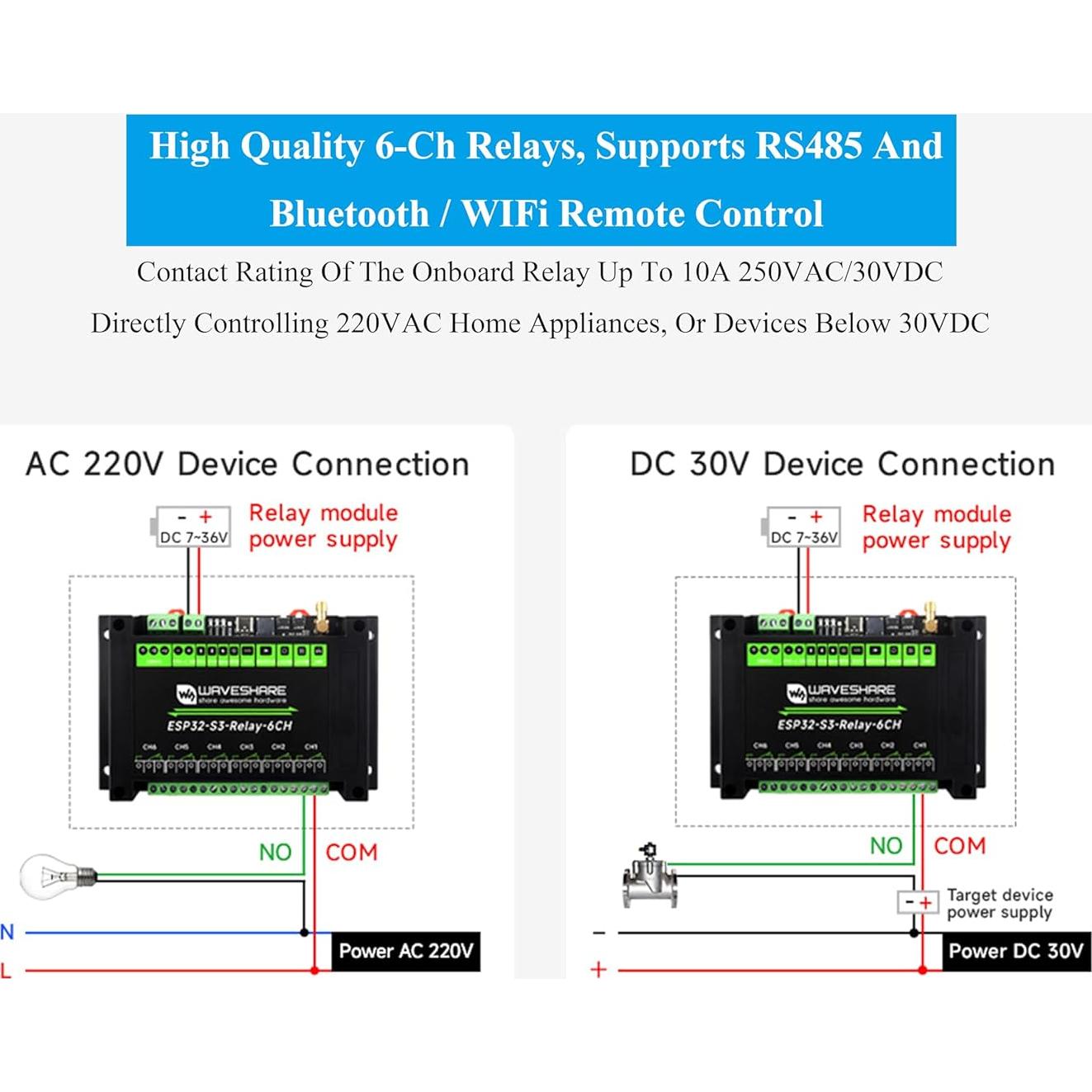 Módulo Relé WiFi 6 Canales UeeKKoo ESP32-S3 Industrial
