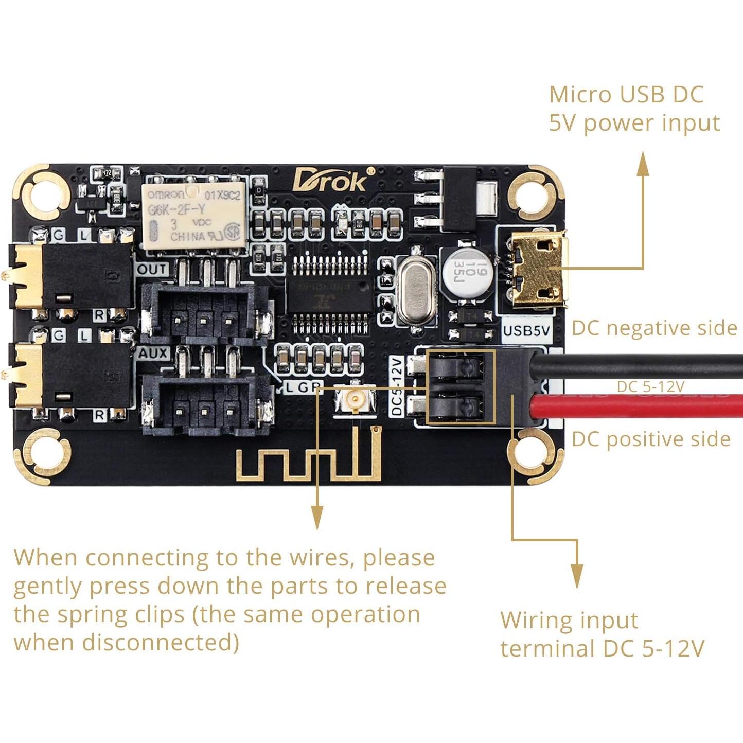 Receptor de Audio Bluetooth DROK 5V-12V Estéreo Inalámbrico