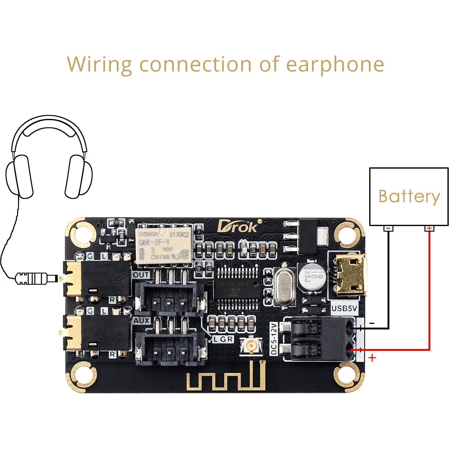 Receptor de Audio Bluetooth DROK 5V-12V Estéreo Inalámbrico