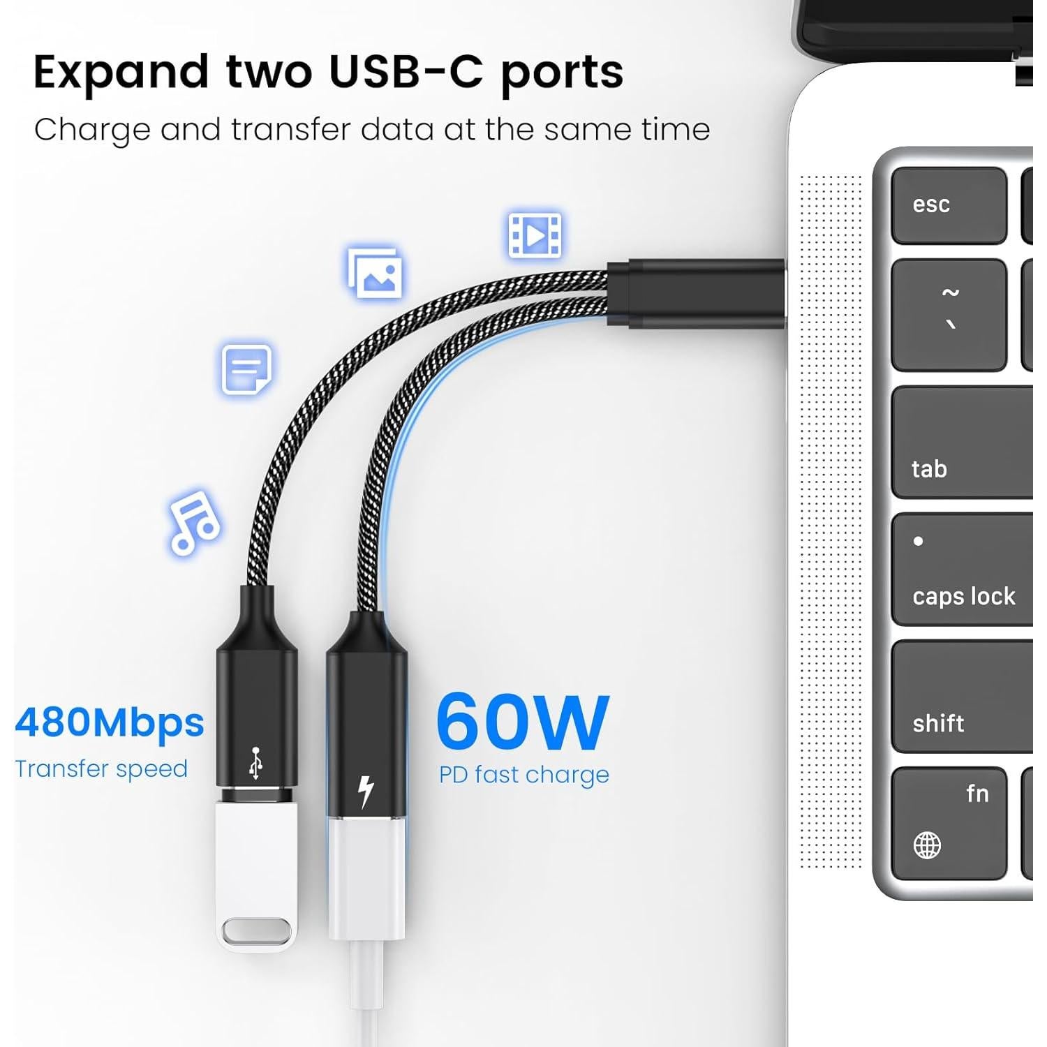 Divisor USB C MOGOOD a Doble USB C Femenino 60W Carga Rápida