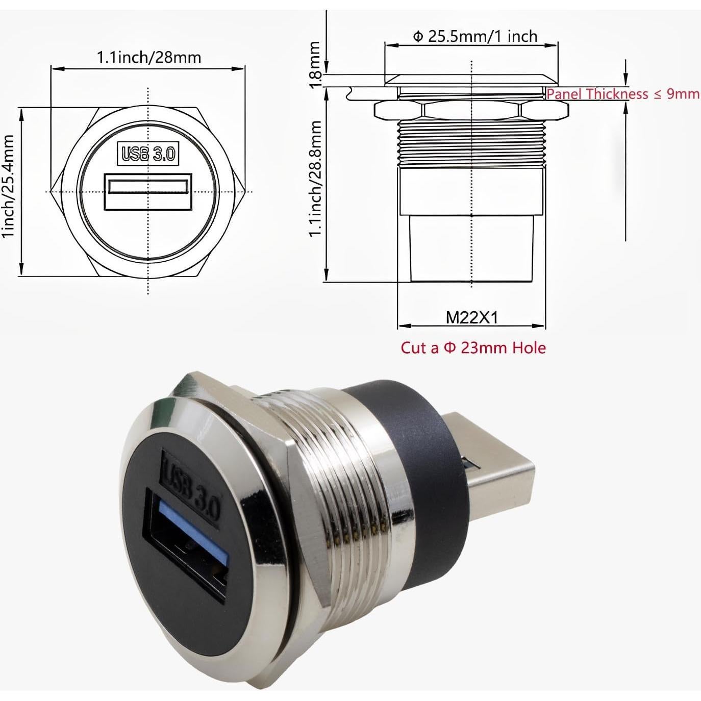 Adaptador USB 3.0 Macho a Hembra YiKaiEn, Impermeable y Duradero