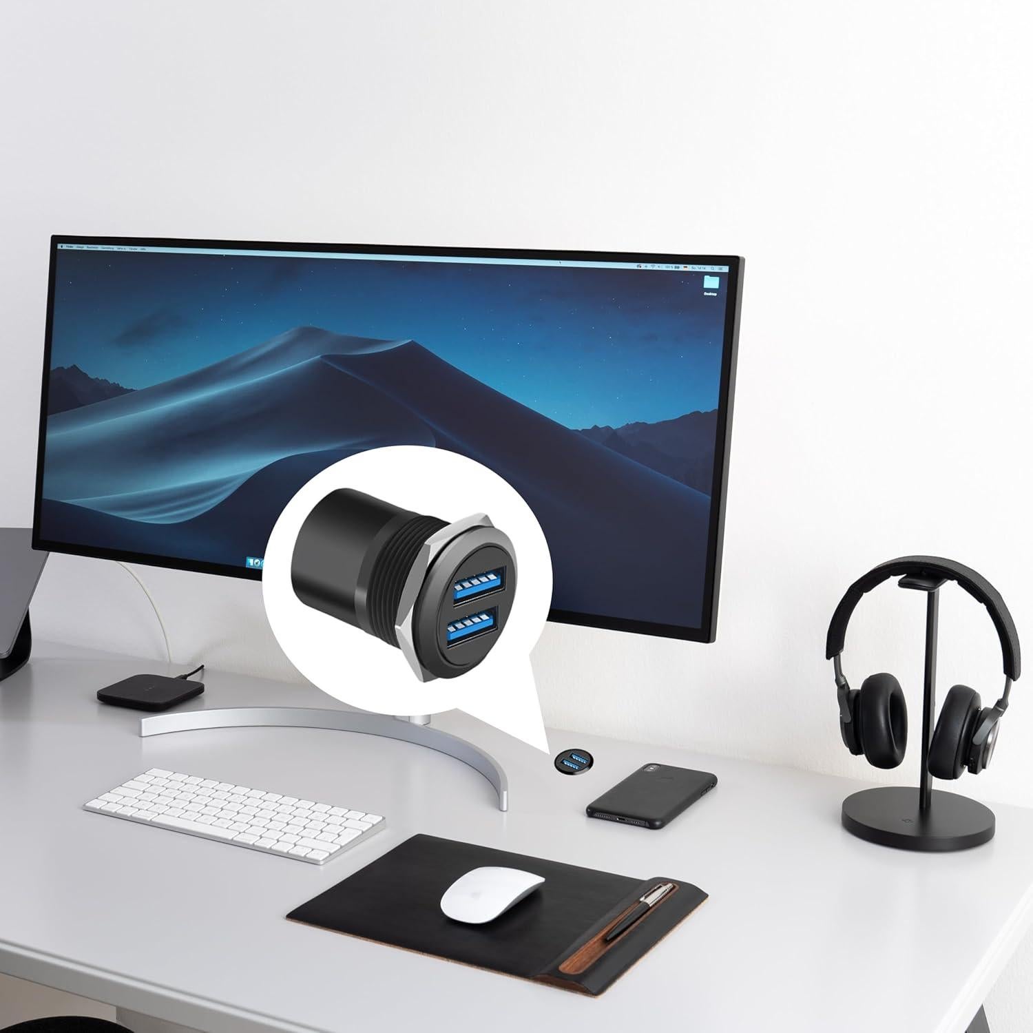 Adaptador Montaje Panel USB 3.0 Doble YiKaiEn - 5Gbps, 5V 2A