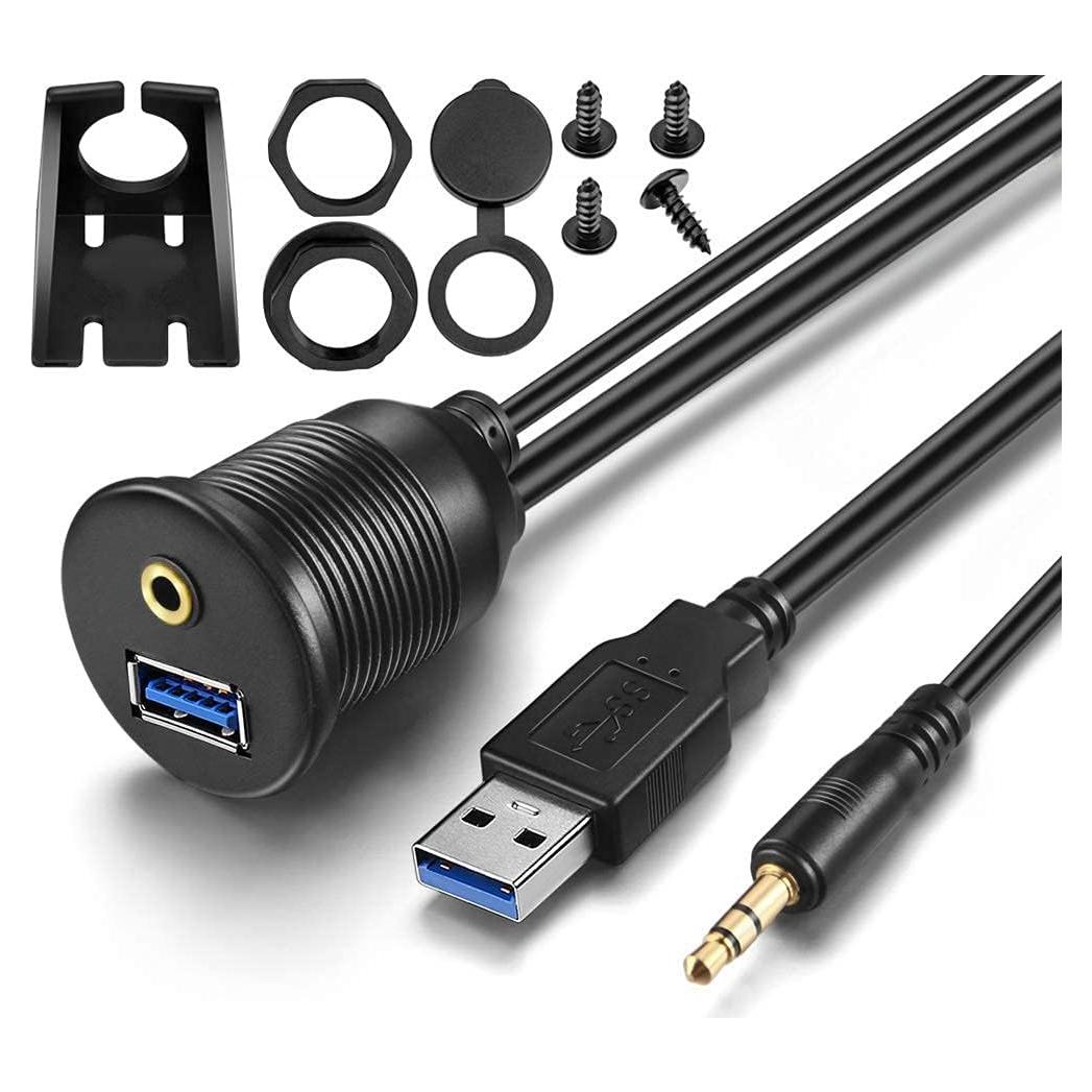 Cable USB 3.0 y AUX 3.5mm URWOOW - Montaje Empotrado 1m