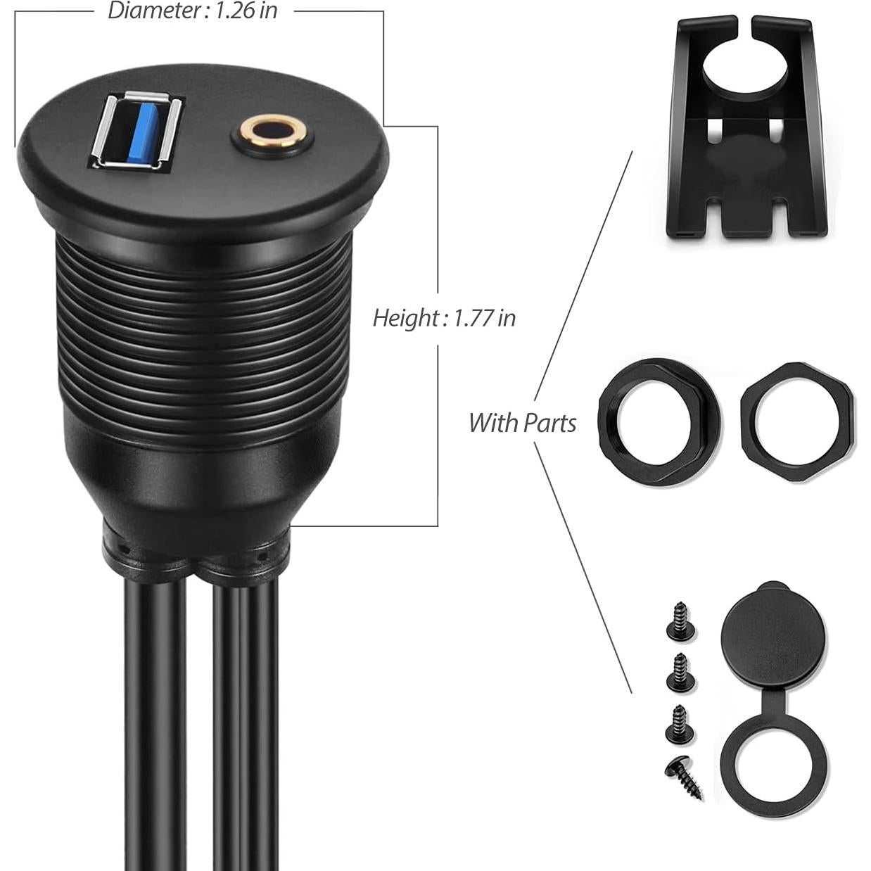 Cable USB 3.0 y AUX 3.5mm URWOOW - Montaje Empotrado 1m