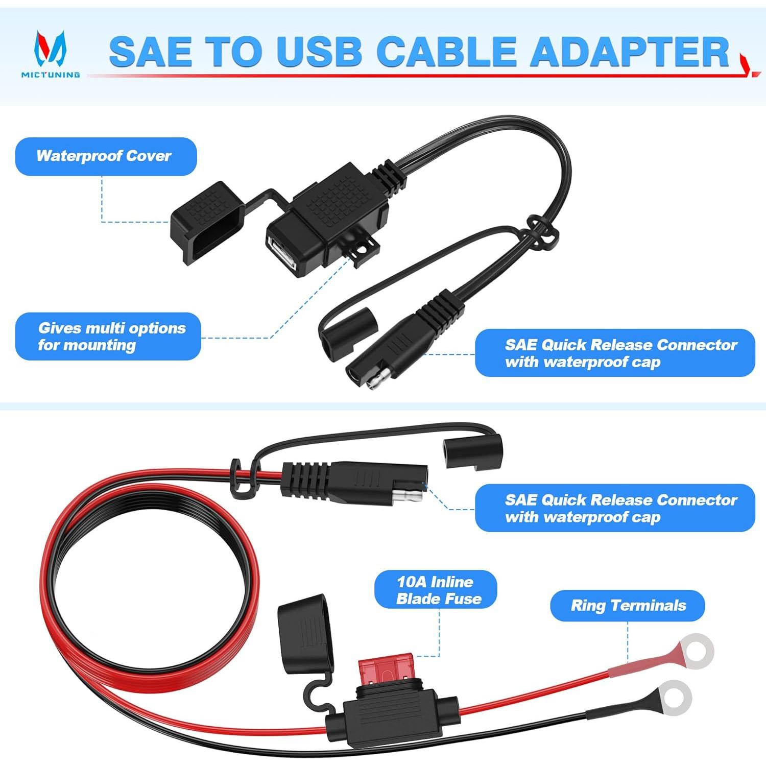 Adaptador SAE a USB MICTUNING Cargador Impermeable 2.1A