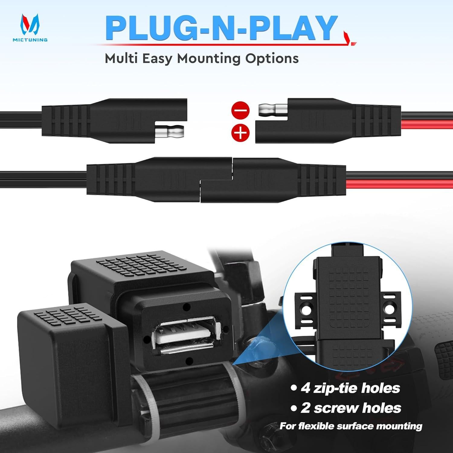 Adaptador SAE a USB MICTUNING Cargador Impermeable 2.1A