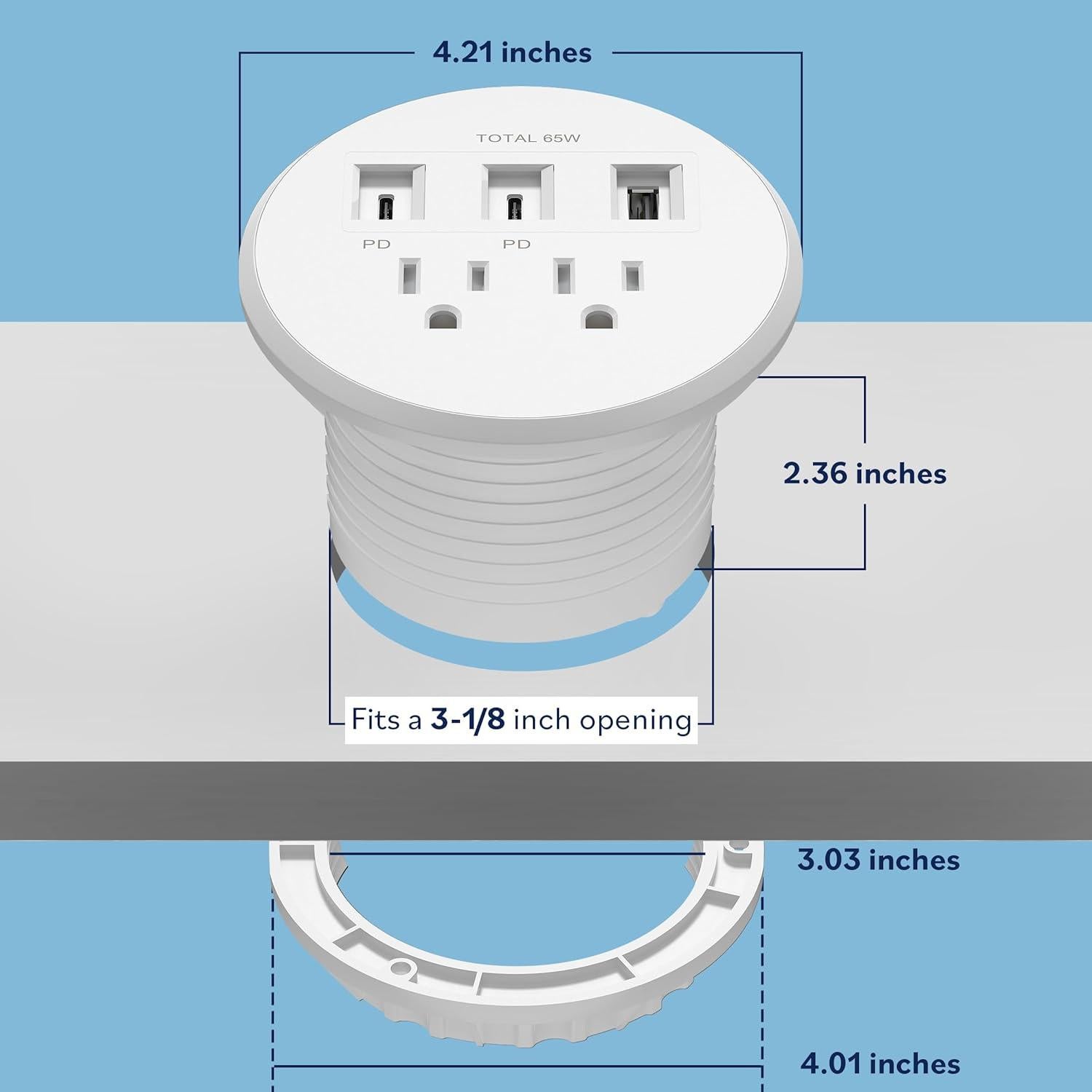 Regleta de Poder LIDER 65W USB-C y USB-A Blanca 1.98m