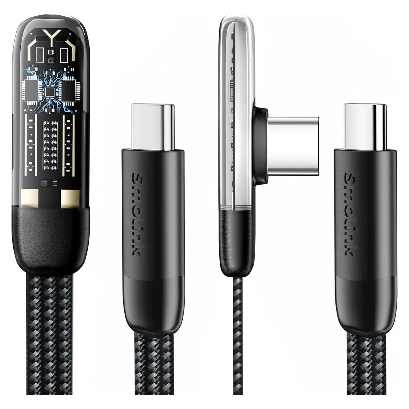 Cable USB C en ángulo recto Smolink 10FT 2-pack carga 100W