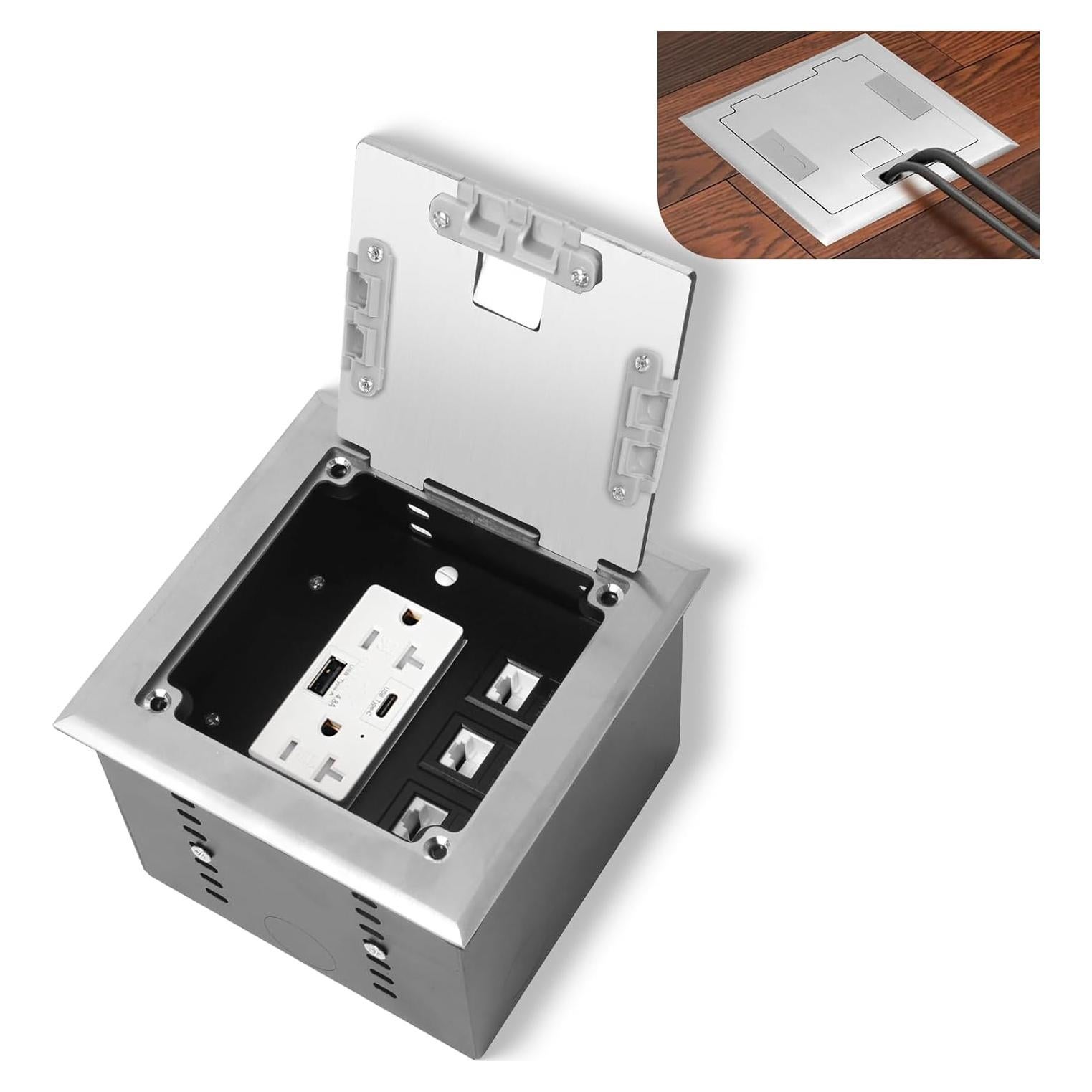 Kit Enchufe Oculto Empotrado KYHSHJ 20A USB-A y USB-C Plata