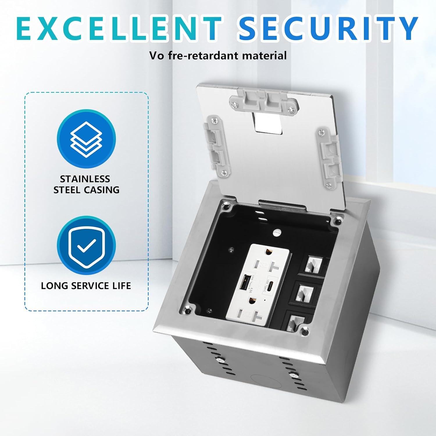 Kit Enchufe Oculto Empotrado KYHSHJ 20A USB-A y USB-C Plata