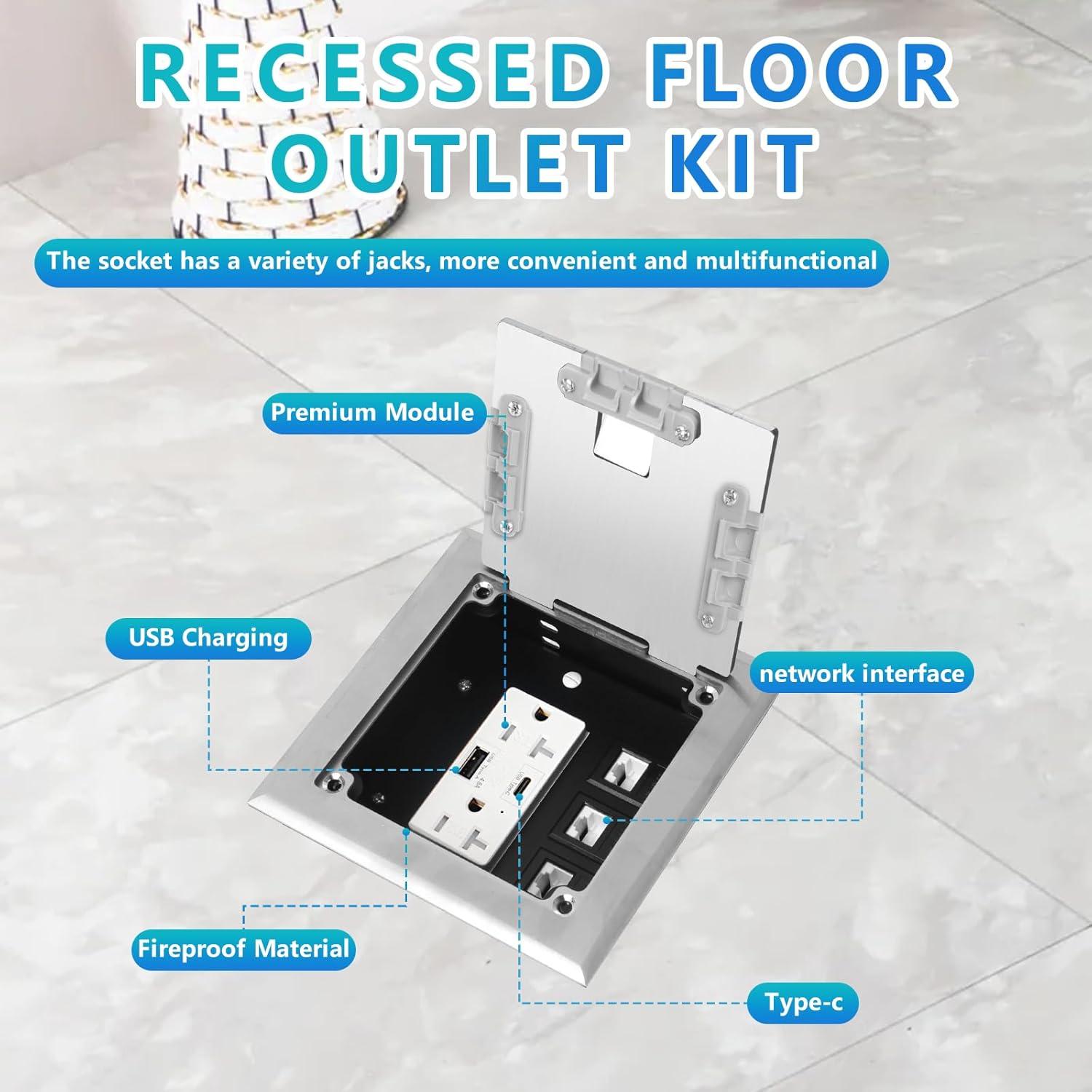 Kit Enchufe Oculto Empotrado KYHSHJ 20A USB-A y USB-C Plata