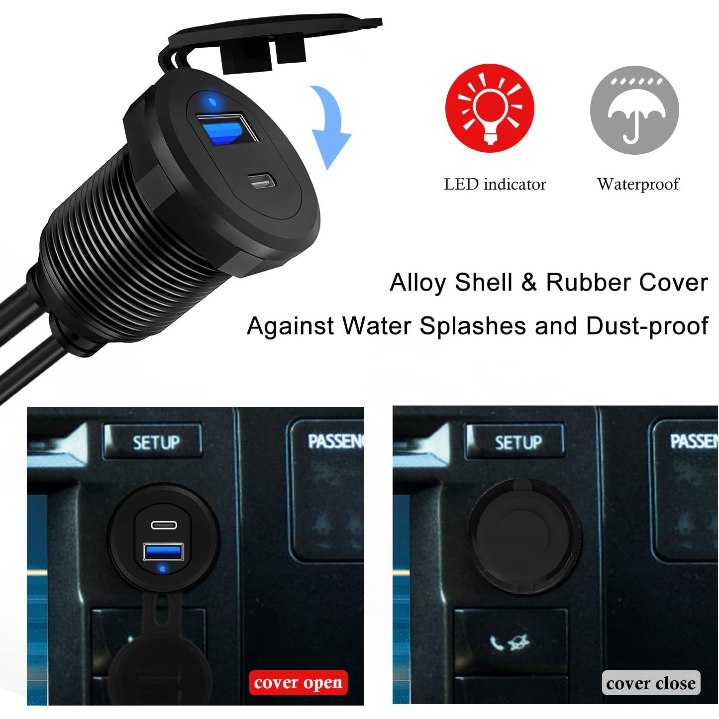 Cable de Montaje Flush ZNKG Tipo C 3.1 y USB 3.0 0.91m