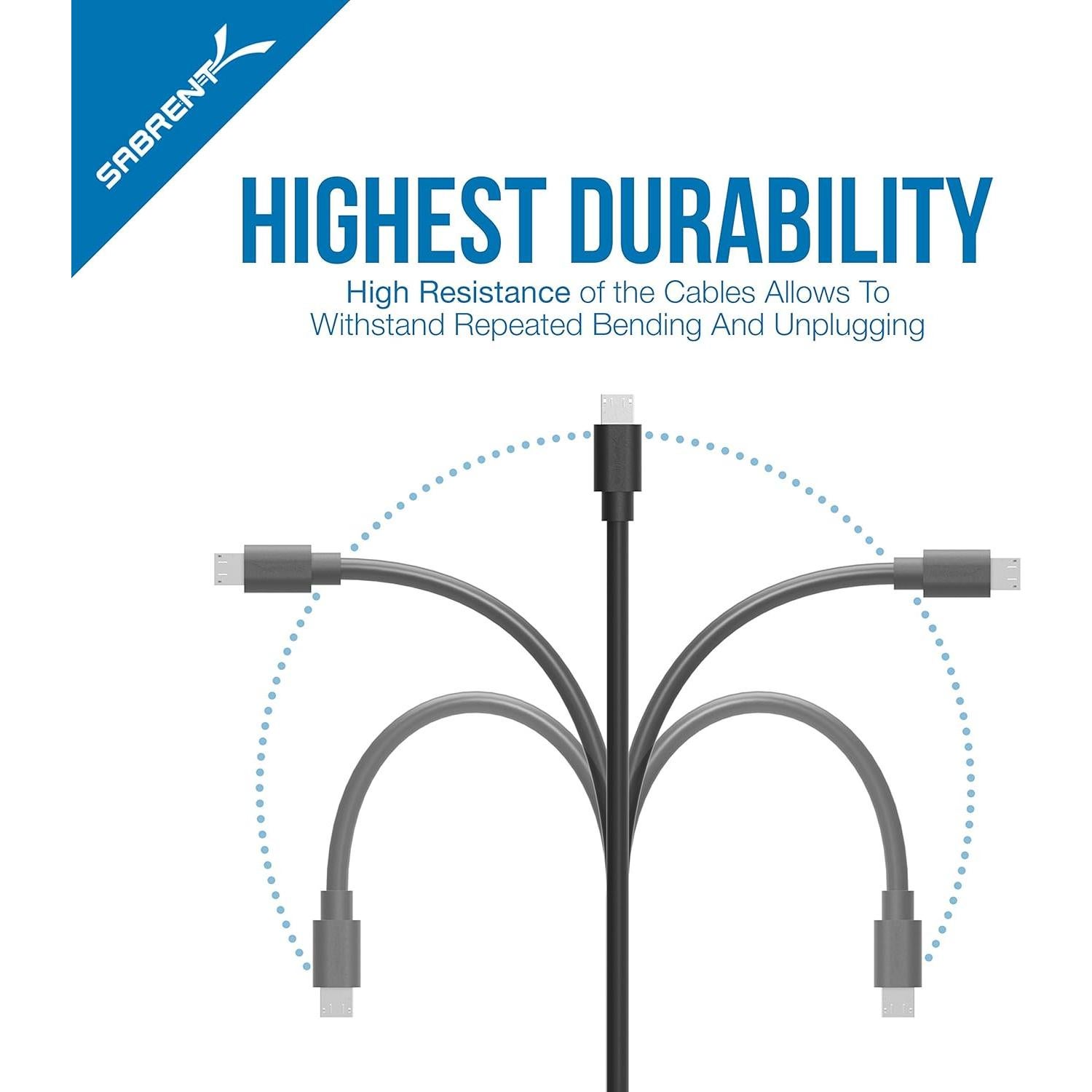 Cables Micro USB SABRENT 6-Pack 0.30m y 0.91m Carga Rápida